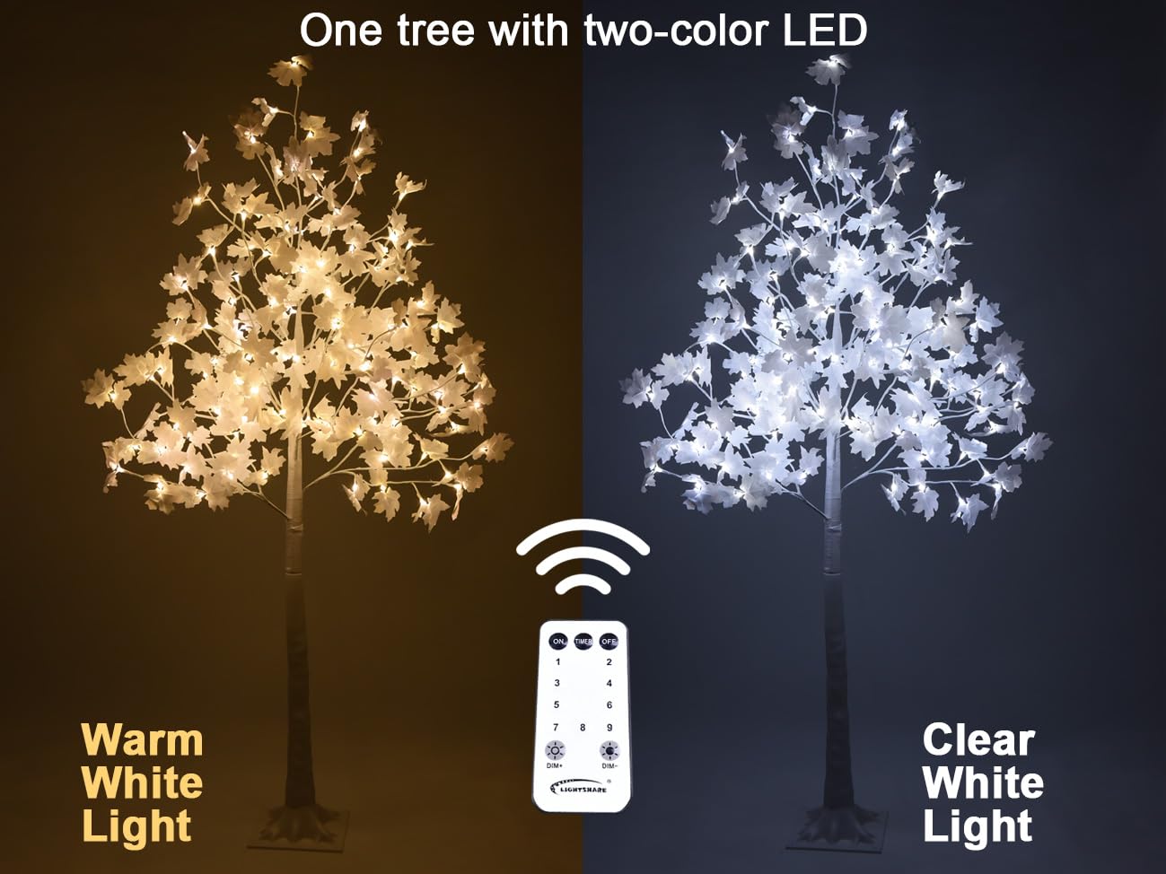 LIGHTSHARE 6 ft. Maple Tree - 120 LED Lights, Warm and Cold White, Mixed Colors, White Finish