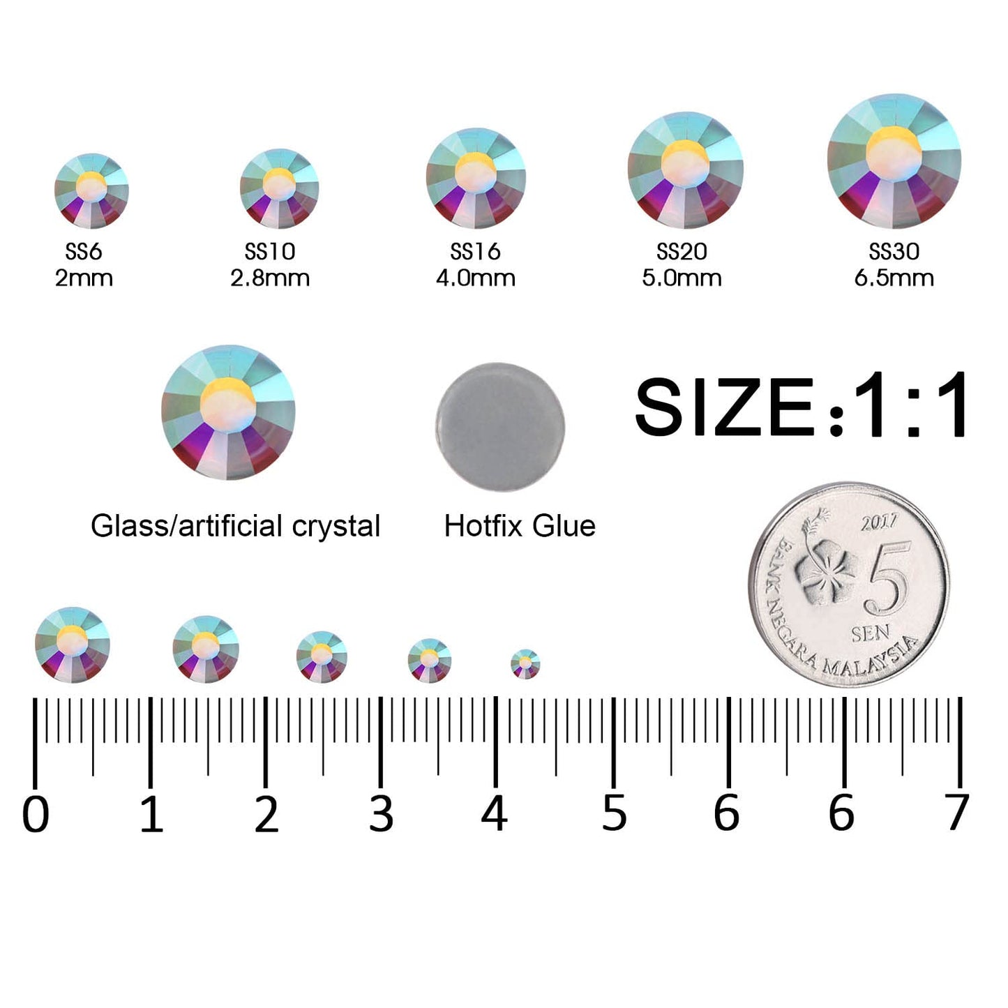MEIBITE 6796PCS Crystal Ab Hotfix Rhinestones Crystal Stones Glass for Fabric Clothes Shirts Sparkly Flat Back Round with Tweezers and Picking Pen (SS6~SS30 Set)