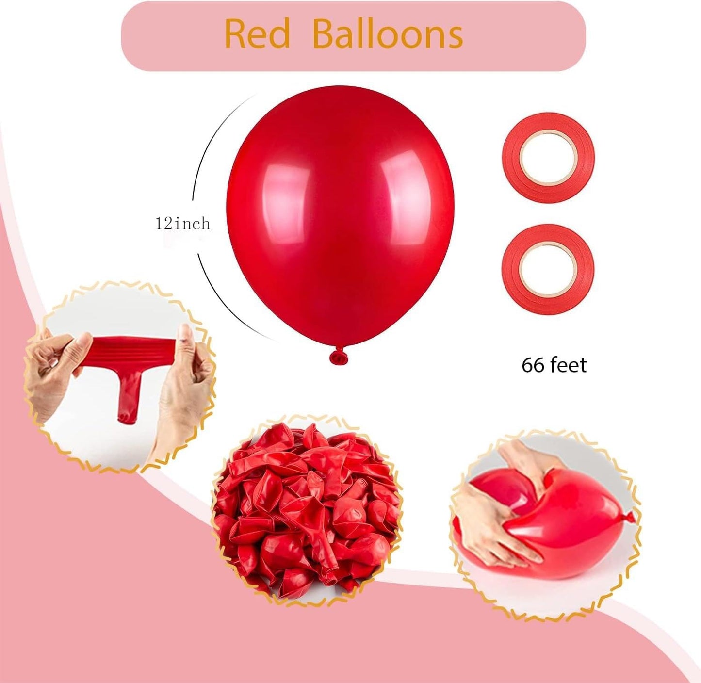 100pcs Red Balloons, 12 inch Red Latex Party Balloons Helium Quality for Like Birthday Party,Wedding, Anniversary, Christmas or Vanlentine's Party Decoration (with Red Ribbon)…