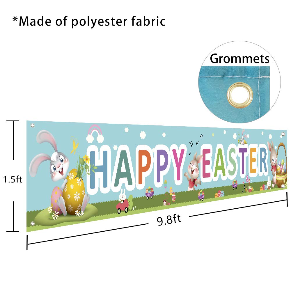 Happy Easter Banners, Welcome Spring Easter Themed Party Banner, Lawn Sign Backdrop Banner for Indoor Outdoor Easter Party Supplies(9.8 x 1.5ft)