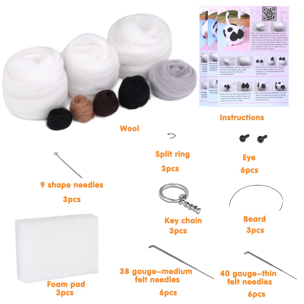 Needle Felting Kit,3 Pieces Making Wool Needle Felting Starter Kit with Instruction,Felting Foam Mat and DIY Needle Felting Supply for DIY Craft Animal Home Decoration