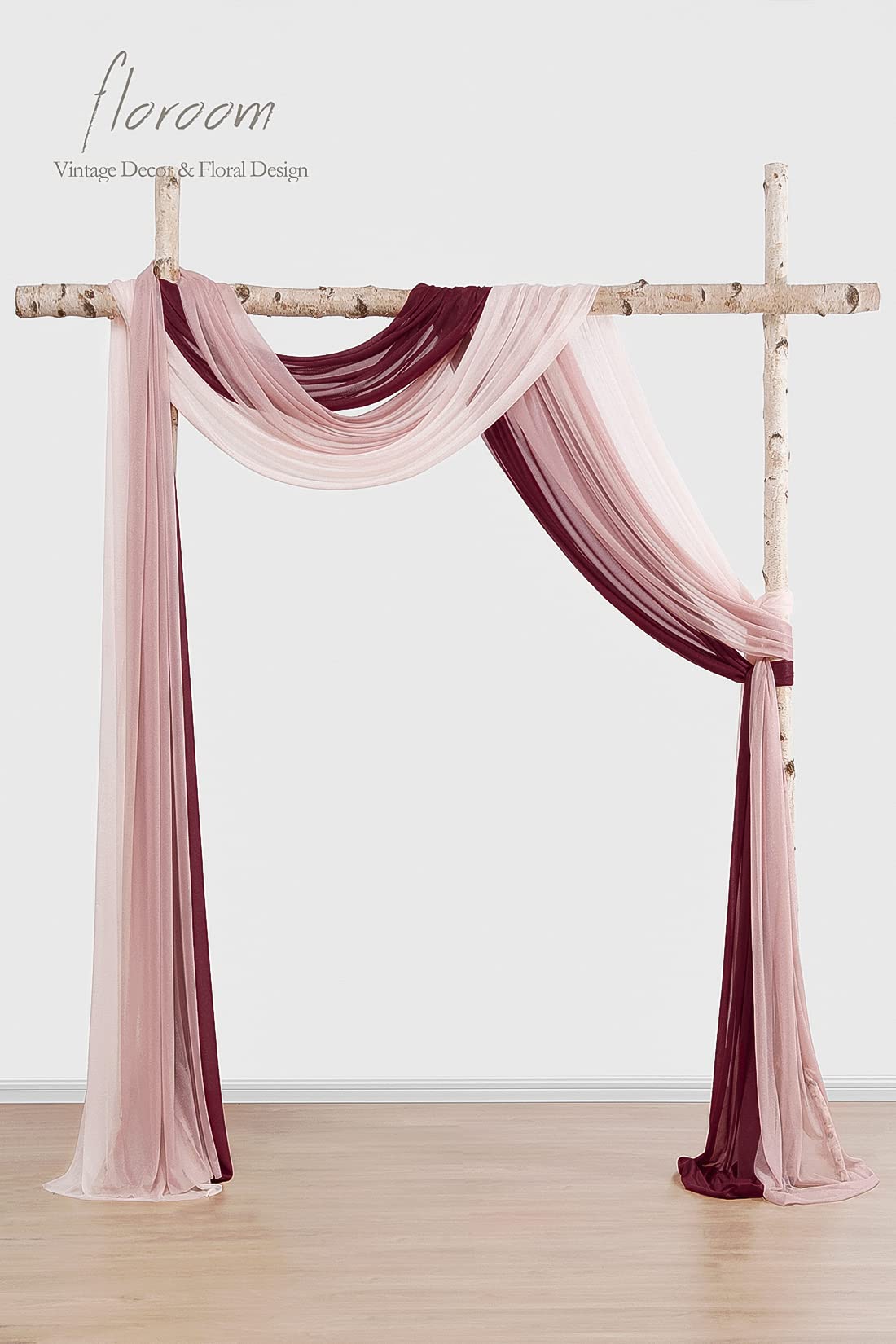 Wedding Arch Draping Fabric 3 Panels 20Ft Chiffon Fabric Drapes Arbor Drapery Wedding Ceremony Reception Swag Decorations (Burgundy +Dusty Rose +Blush)