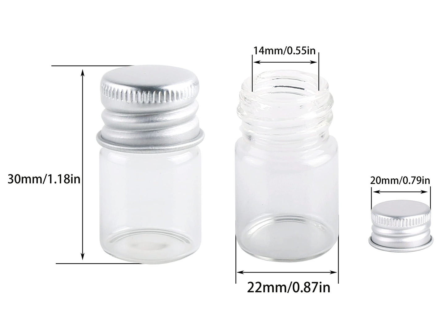 MaxMau Mini Glass Bottles with Screw Caps 5ml 24 Sets Aluminum Top Metal Lids 5 Milliliter Tiny Vials Small Jars DIY Storage Art Craft Decor