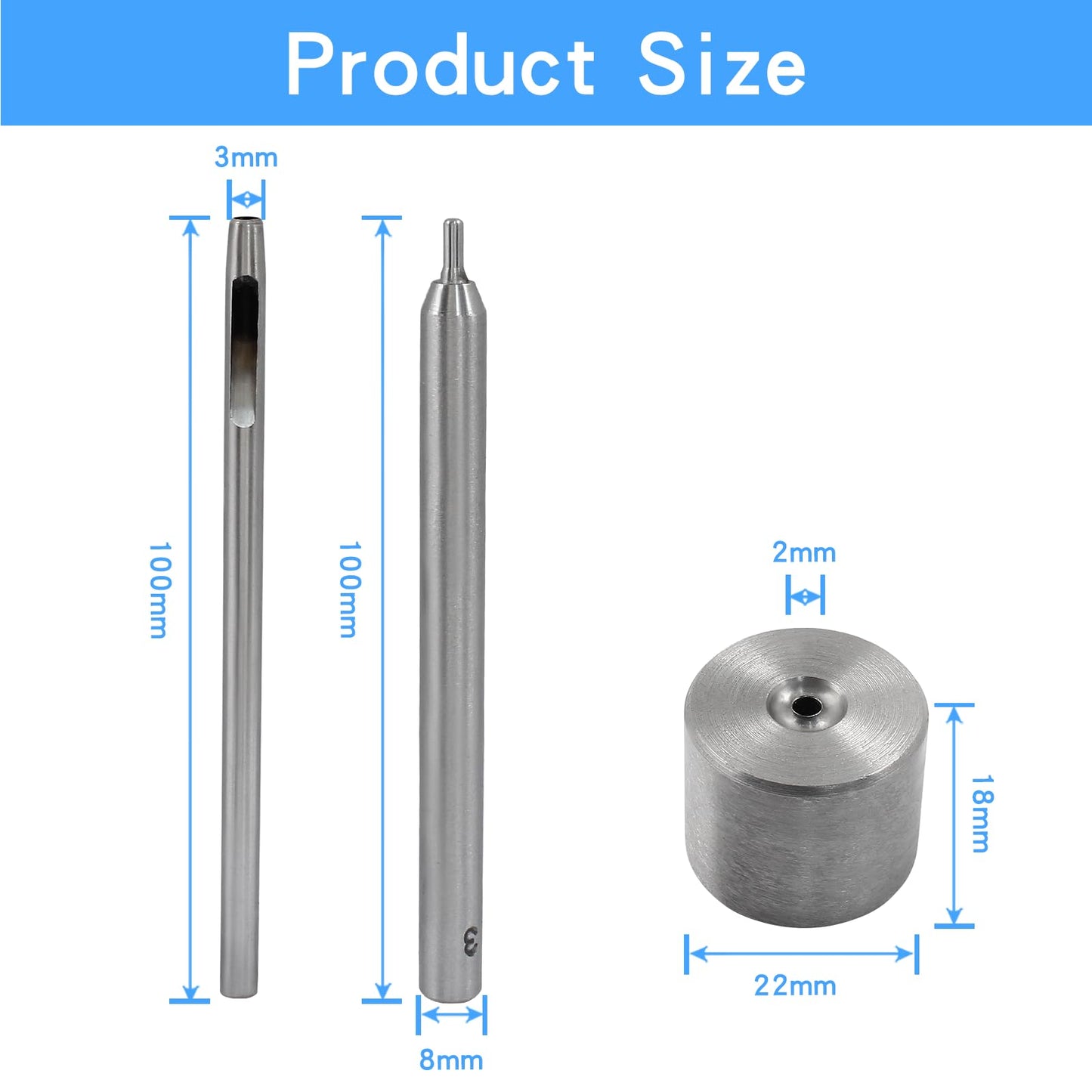Litoexpe Eyelet Hole Punch Die Tool, 3mm Grommet Setter Hollow Punch (Includes Base & Ram) for Leather Craft Clothing Handbag Fabric Curtain DIY