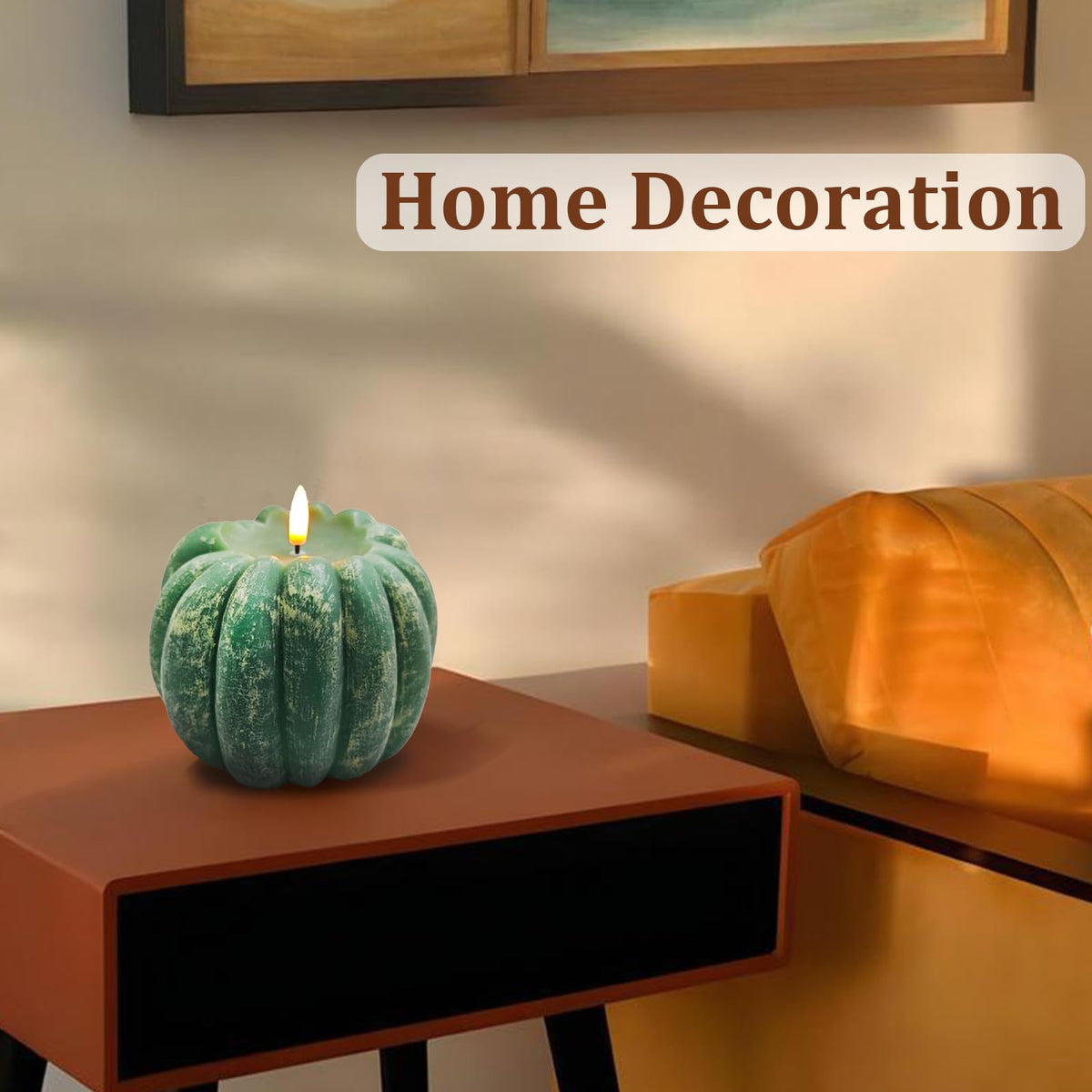 Fall Decor, Fall Decorations for Home - Flameless Pumpkin Candle, Green