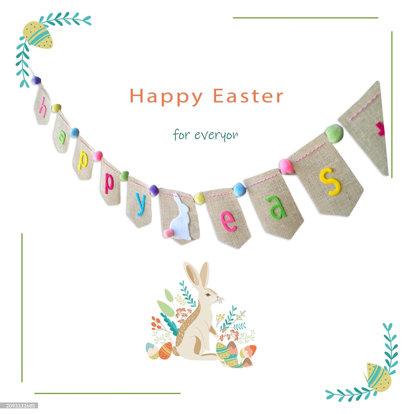 Happy Easter Burlap Banner Decorations, Happy Easter Garland Bunting, Spring Farmhouse Decorations for Mantle,Rabbit Banner Gift for Kids