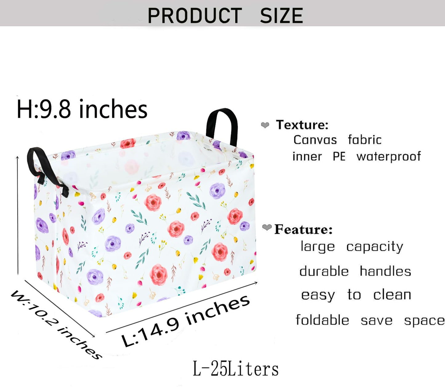 Rectangle Flower Patter Toy Bin Valentine's Day Gift Waterproof storage organizer for Nursery Hamper Home decor Closet Kids Bedroom Laundry Baby Gift Shelf Baskets