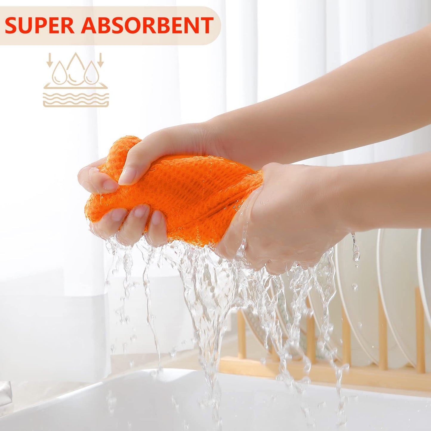 100% Cotton Waffle Weave Kitchen Dish Cloths, Ultra Soft Absorbent Quick Drying Dish Towels, 12 x 12 Inches, 6-Pack, Orange
