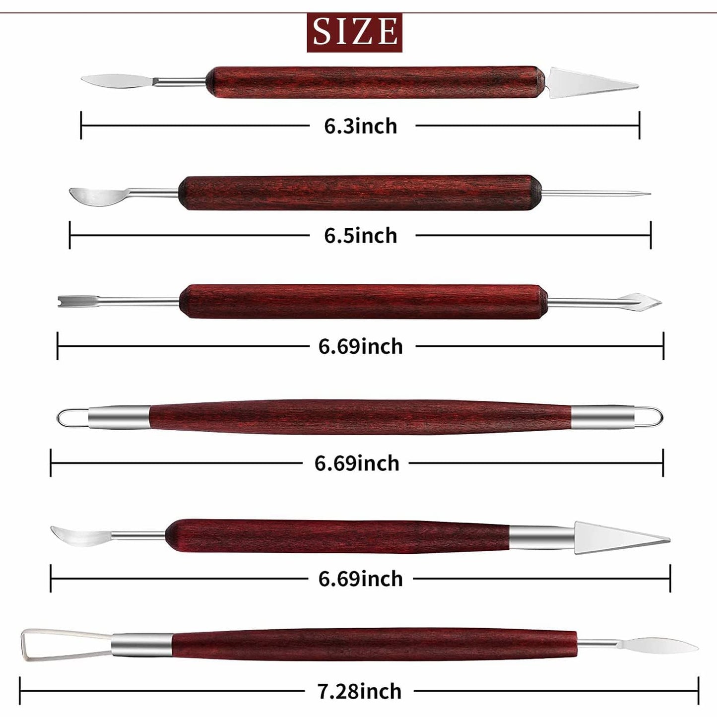 6PCS Clay Sculpting Tools Kit - Easy to Use Double-Ended Polymer & Pottery Carving Set with Comfortable Wood Grip - Ideal Tools for Clay Sculpey & Modeling Clay Ideal for Kids and Adults