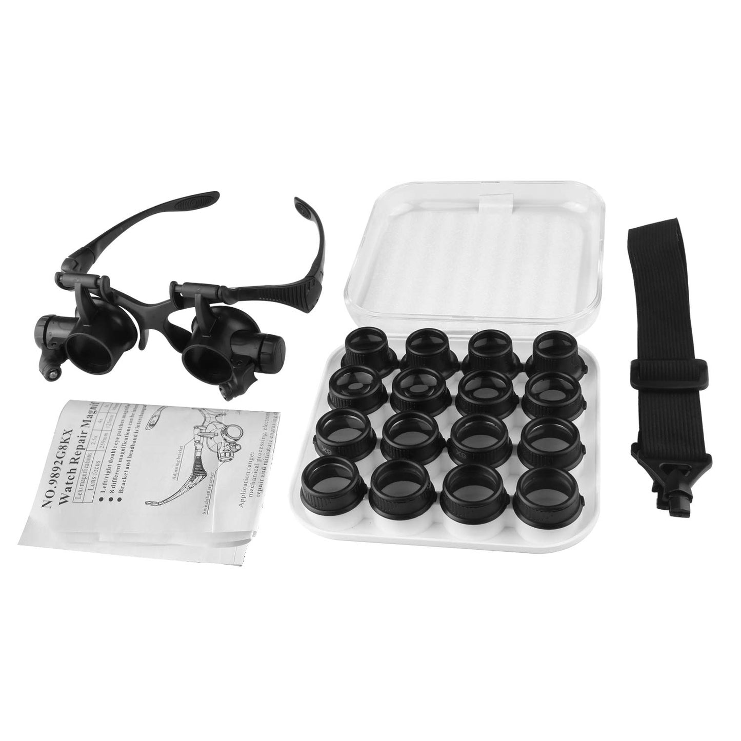 Beileshi Watch Repair Magnifier Loupe Jeweler Magnifying Glasses Tool Set with LED Light with 8 Interchangeable Lens-2.5X 4X 6X 8X 10x 15x 20x 25x