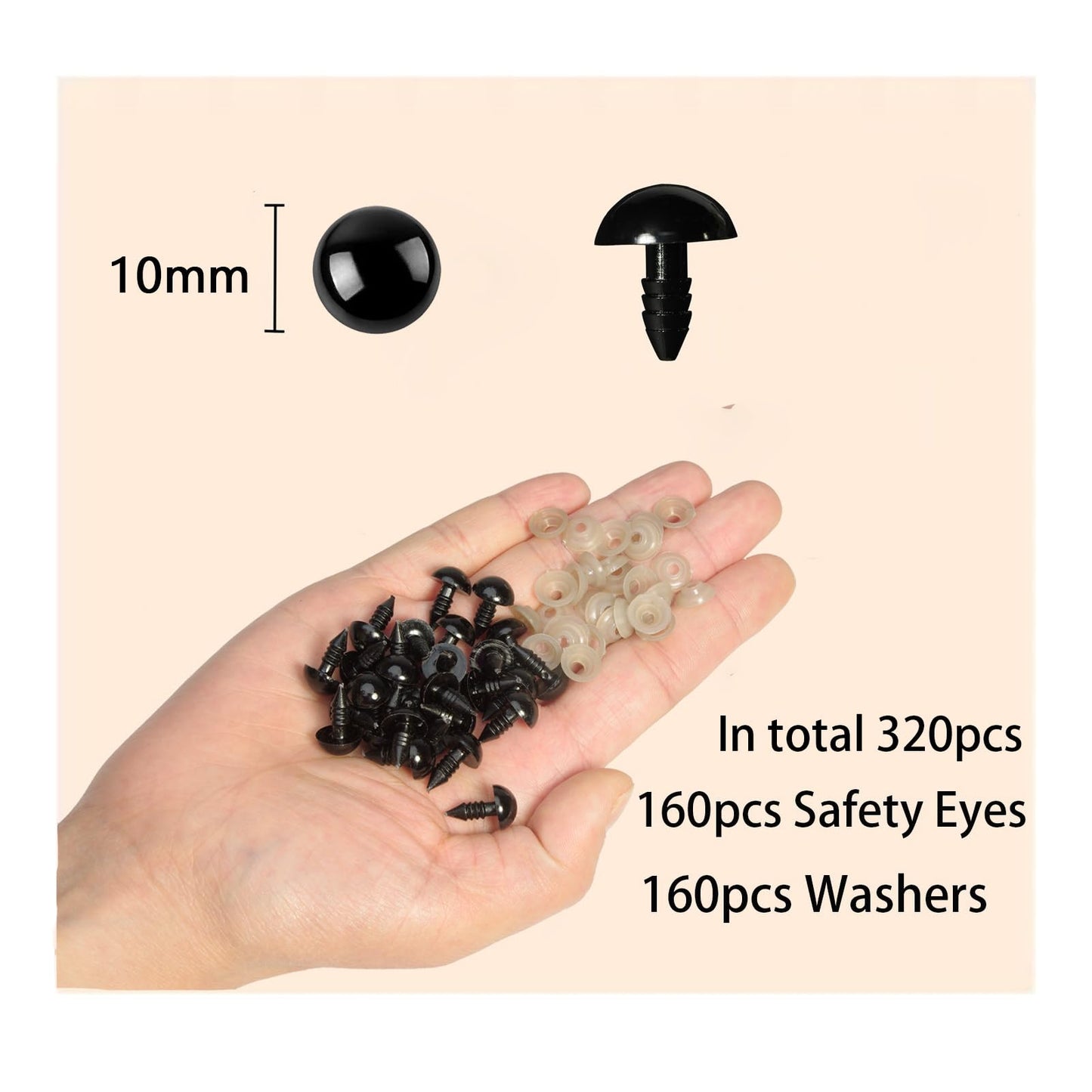 Zhbrchz 320pcs Include 160pcs 10mm Safety Eyes Plastic Crafts Safety Eyes with 160pcs Washers for Amigurumi Crochet Bears Stuffed Animals Doll Making