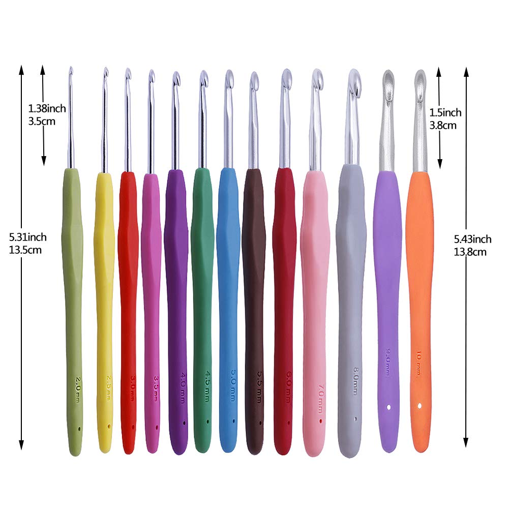 38 Pack Crochet Hooks Set, 13 Pcs 2mm(b)-10mm(n) Ergonomic Soft Grip Crochet Handles, Crochet Needle with Storage Case, for Arthritic Hands, Extra Long Knitting Needles
