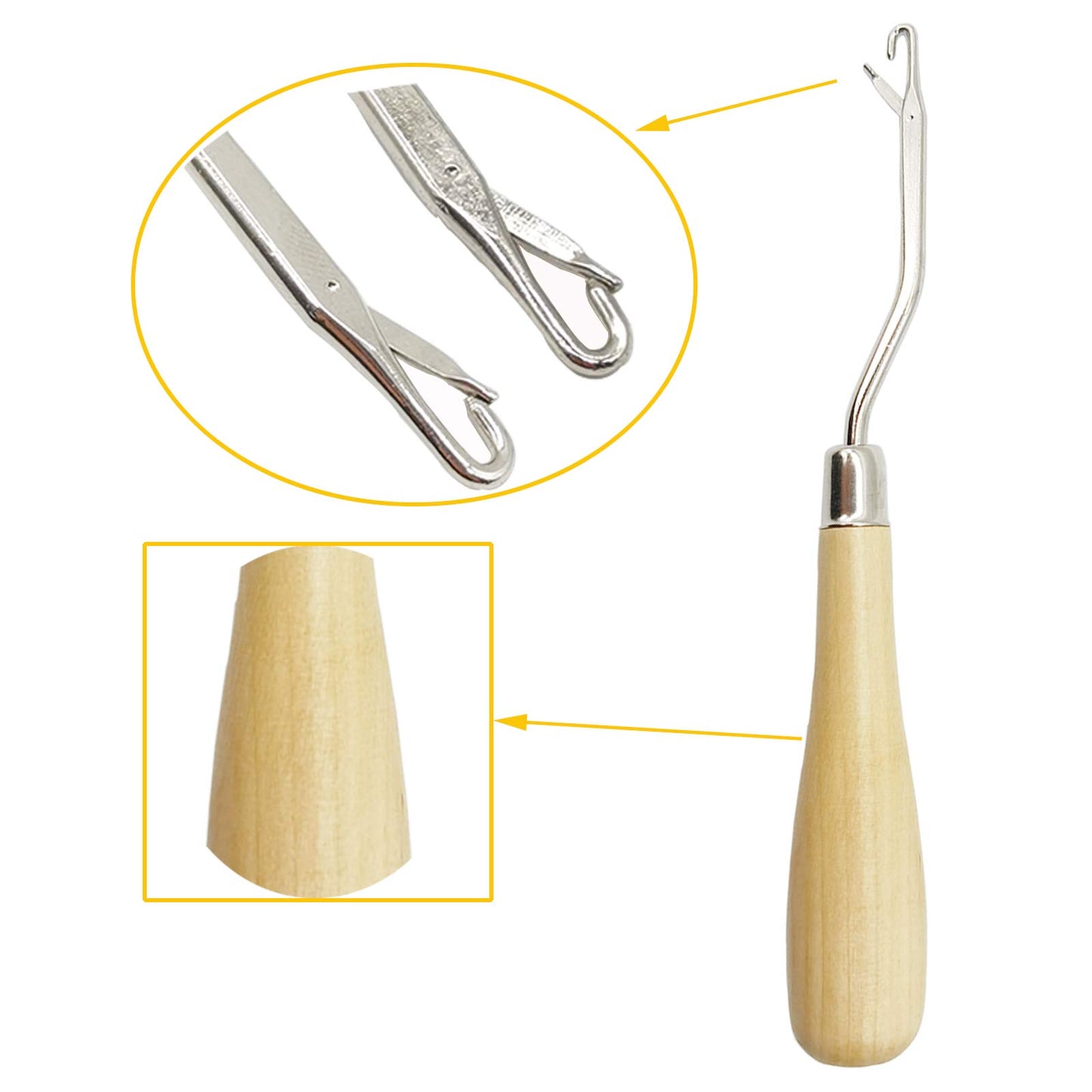 ROYHOO 10PCS Wooden Bent Latch Hook Tool Knitting Tool Needle Hook with Wood Handle for Crafts Carpet