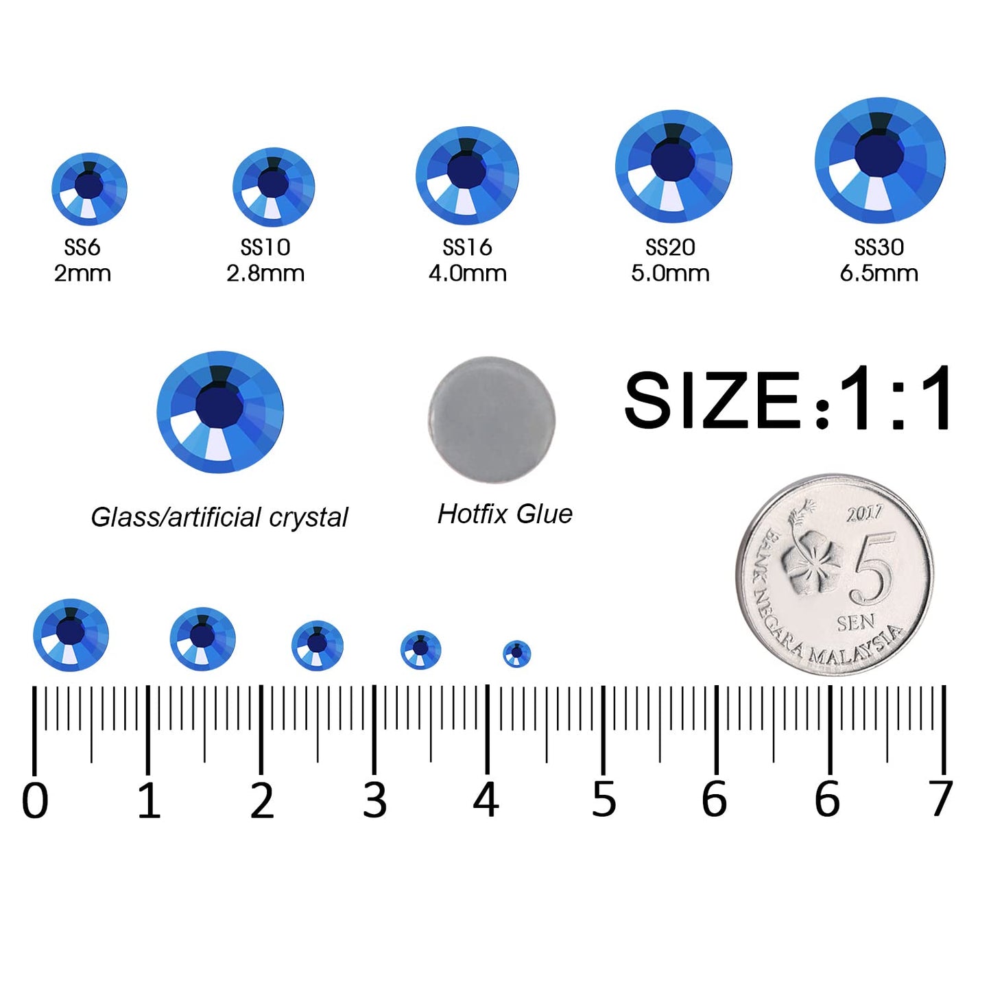 MEIBITE 6796PCS Aquamarine Hotfix Rhinestones Crystal Stones Glass for Fabric Clothes Shirts Sparkly Flat Back Round with Tweezers and Picking Pen (SS6~SS30 Set)