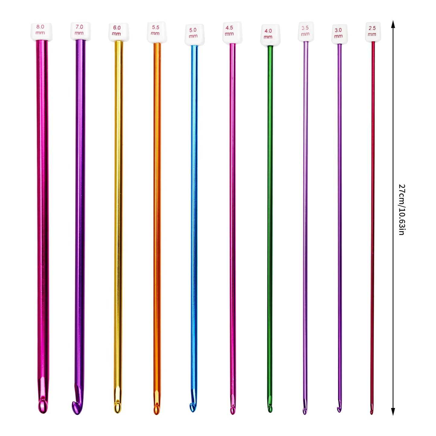 23 Pieces Tunisian Crochet Hooks Kit Including 12pcs 3-10 mm Bamboo Knitting Needle with Bead Carbonized Bamboo Needle + 11pcs 2-8 mm Multi Color Tunisian Afghan Aluminum Crochet Hooks