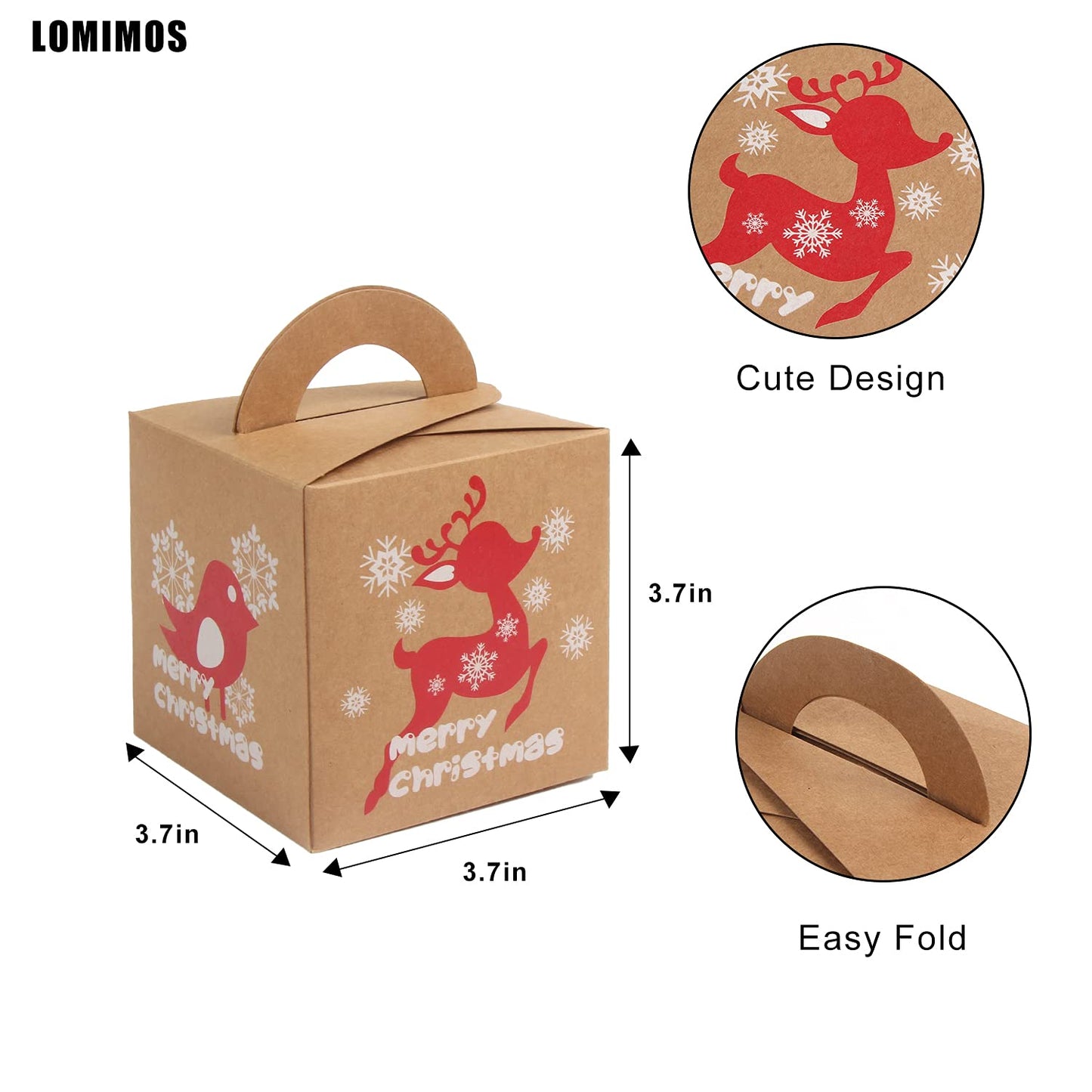 LOMIMOS 24PCS Christmas Bakery Boxes,Mini Kraft Cardboard Boxes for Cupcakes Cookies Brownies Donuts Dessert Gift-Giving Packaging