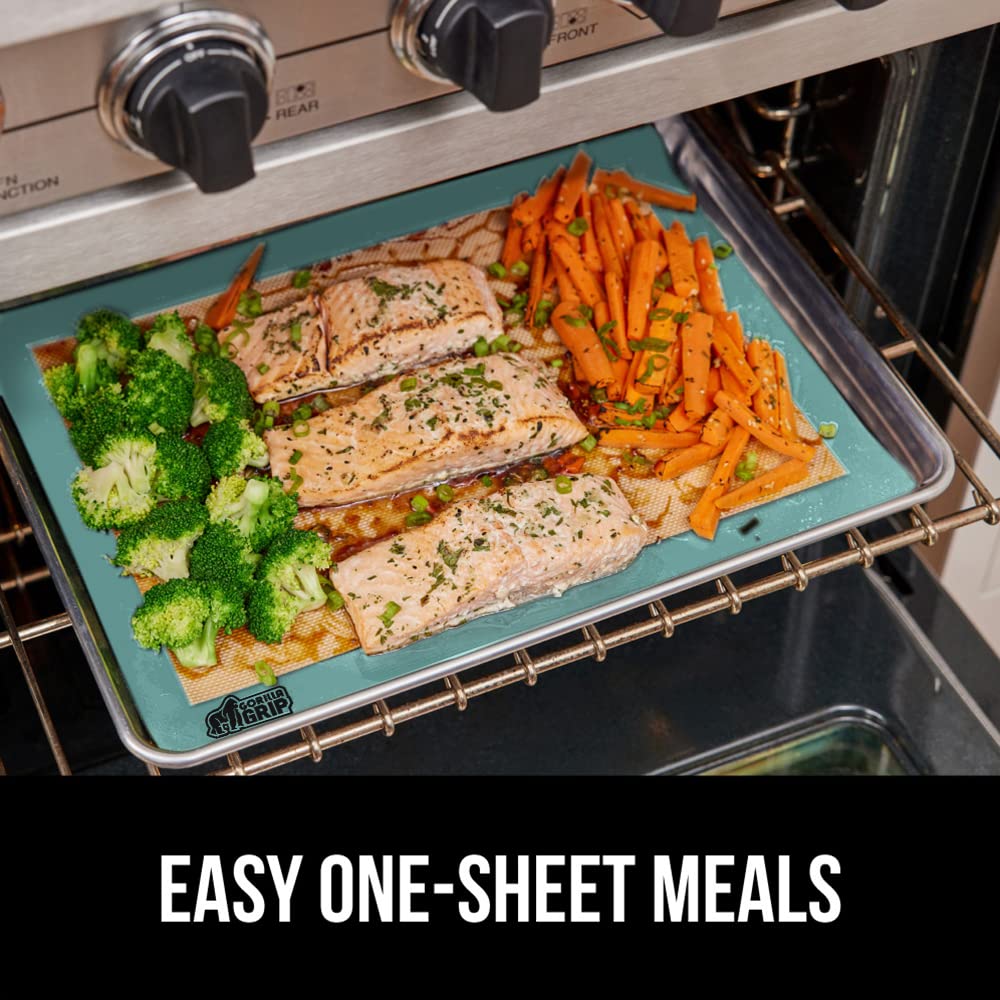 GORILLA GRIP Food Grade Reusable Nonstick Silicone Baking Mat, Oven Safe Cookie Sheet Liners, Up to 500 Degrees, No Mess Easy Clean Pastry Mats, Kitchen Essentials, 11.75x8.25 Quarter Sheet, 2PK, Mint