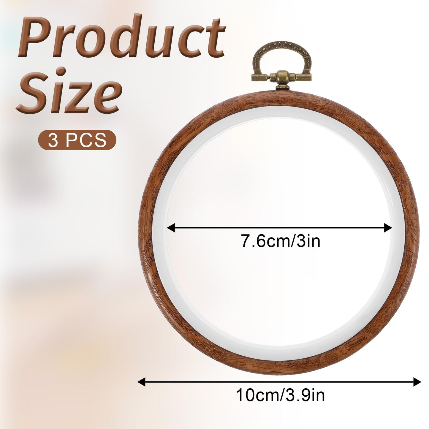 3 Pieces 3 Inch Embroidery Hoop Set, Cross Stitch Ornament Frames, Embroidery Hoop Imitated Wood Display Frame for Art Craft Sewing and Hanging Decor