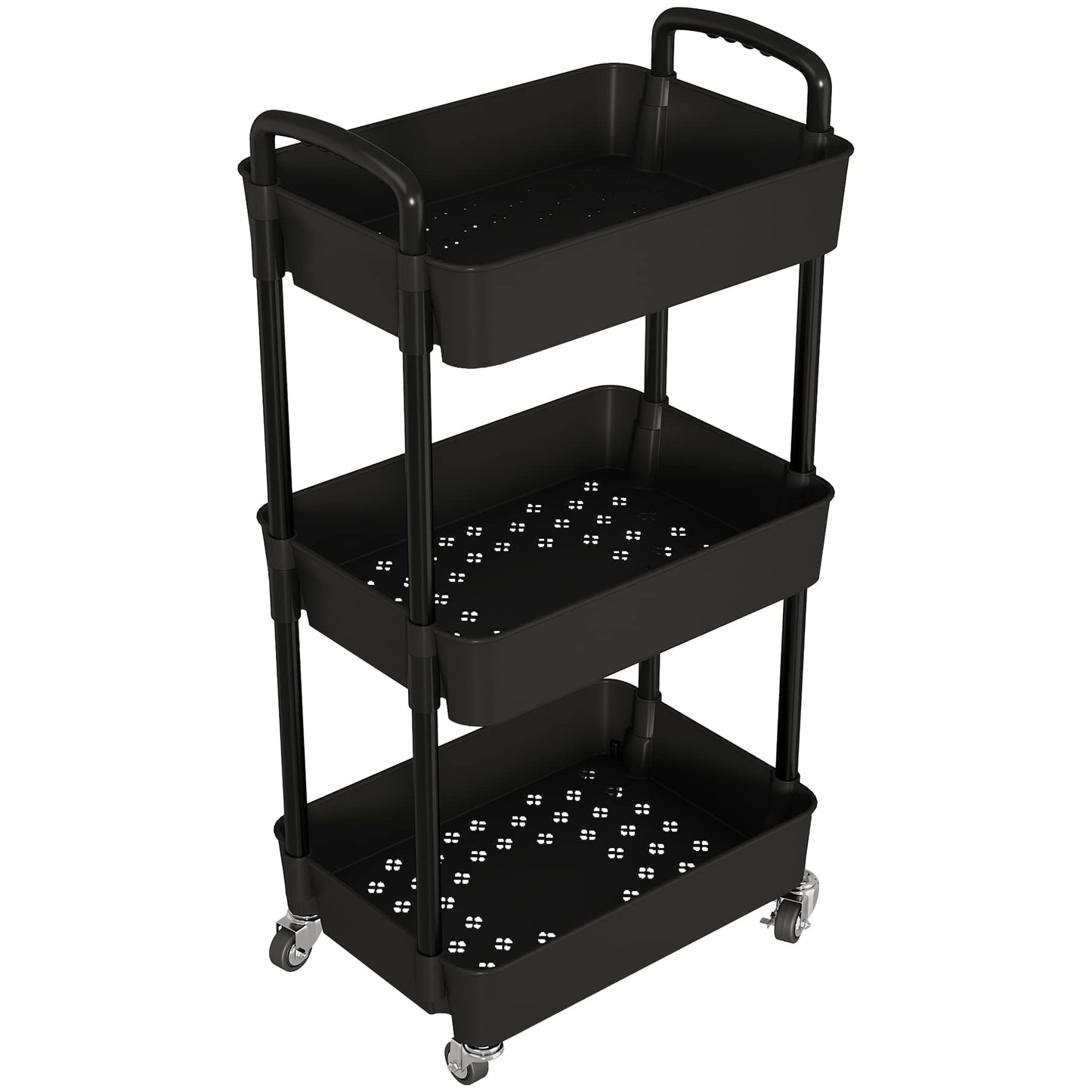 Laiensia 3-Tier Kitchen Storage Cart,Multifunction Utility Rolling Storage Organizer,Mobile Shelving Unit Cart with Lockable Wheels for Bathroom,Laundry,Living Room,With Classified Stickers,Black