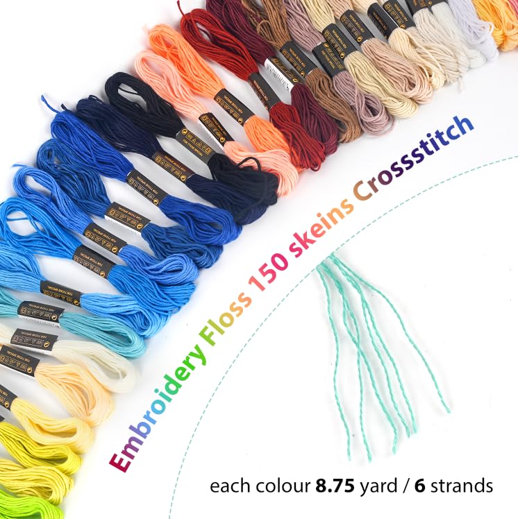 150 Color Skeins Rainbow Color Embroidery Floss,Cross Stitch Threads, Bracelet Yarn, Craft Floss