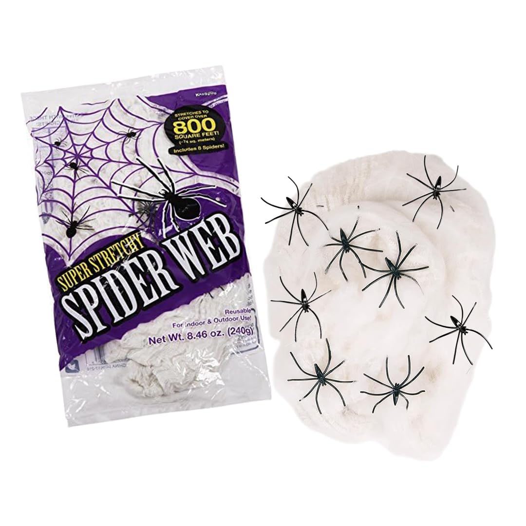 Halloween Decorations Outdoor, Indoor Spider Web, Spooky 800 sq. ft. Cobweb Halloween Patio Party Spider Webs, Spider Webs Halloween Decorations, Spider Webs & Fake Spiders