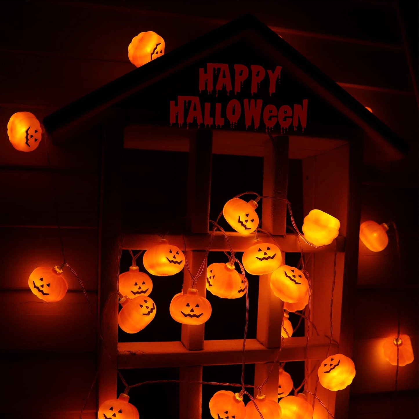Runleo Halloween Pumpkin String Lights - 20 LED 9.8ft 3D Cute Waterproof Orange Jack-O-Lantern Battery Operated Lights, 2 Modes Steady/Flickering Lights for Indoor Outdoor Decor Party Decorations