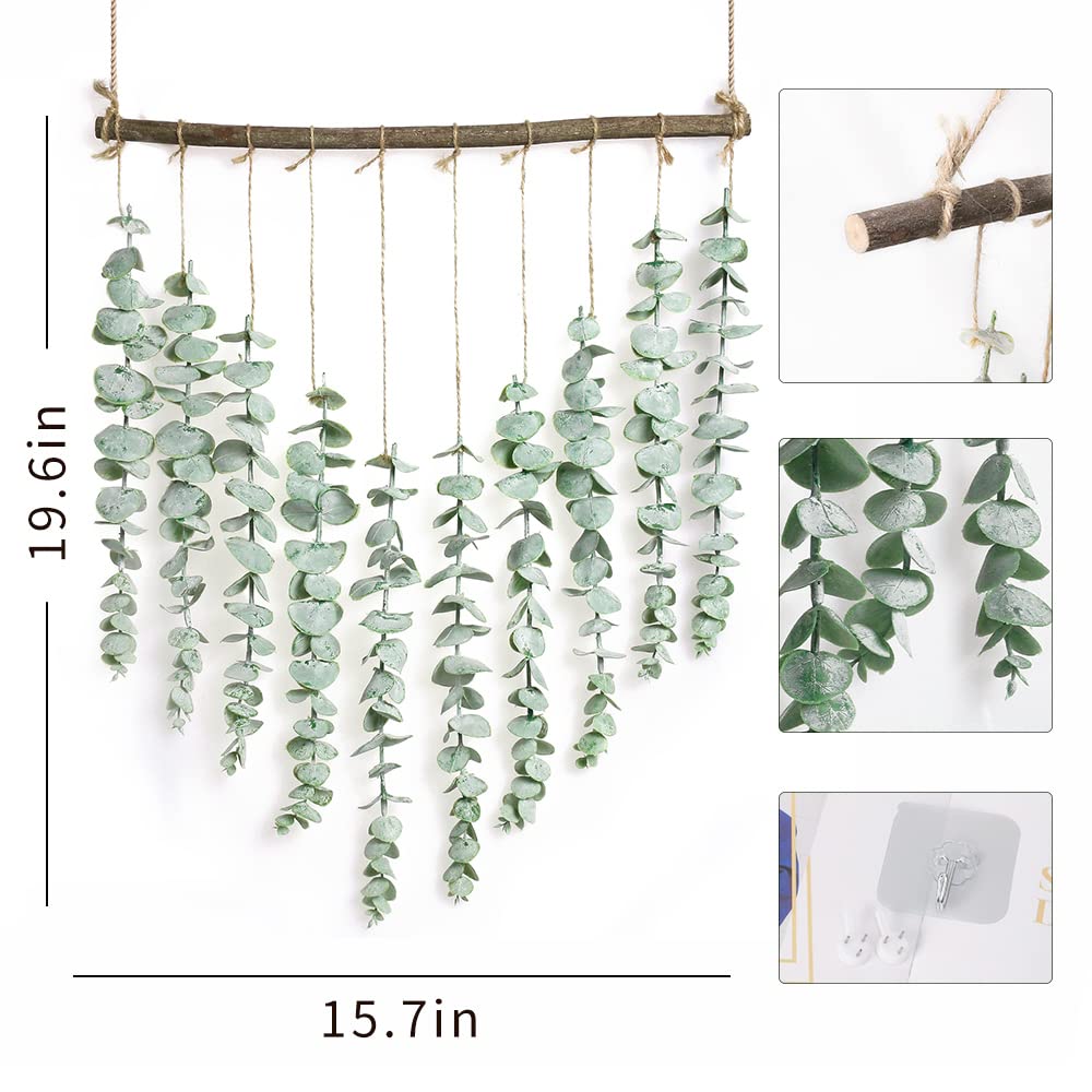Bestjing Artificial Eucalyptus Wall Hanging Decor - Fake Eucalyptus Leaves Greenery Eucalyptus Vines Wall Hanging Plants - Farmhouse Rustic Boho Wall Decor for Bathroom Bedroom Livingroom Decorations