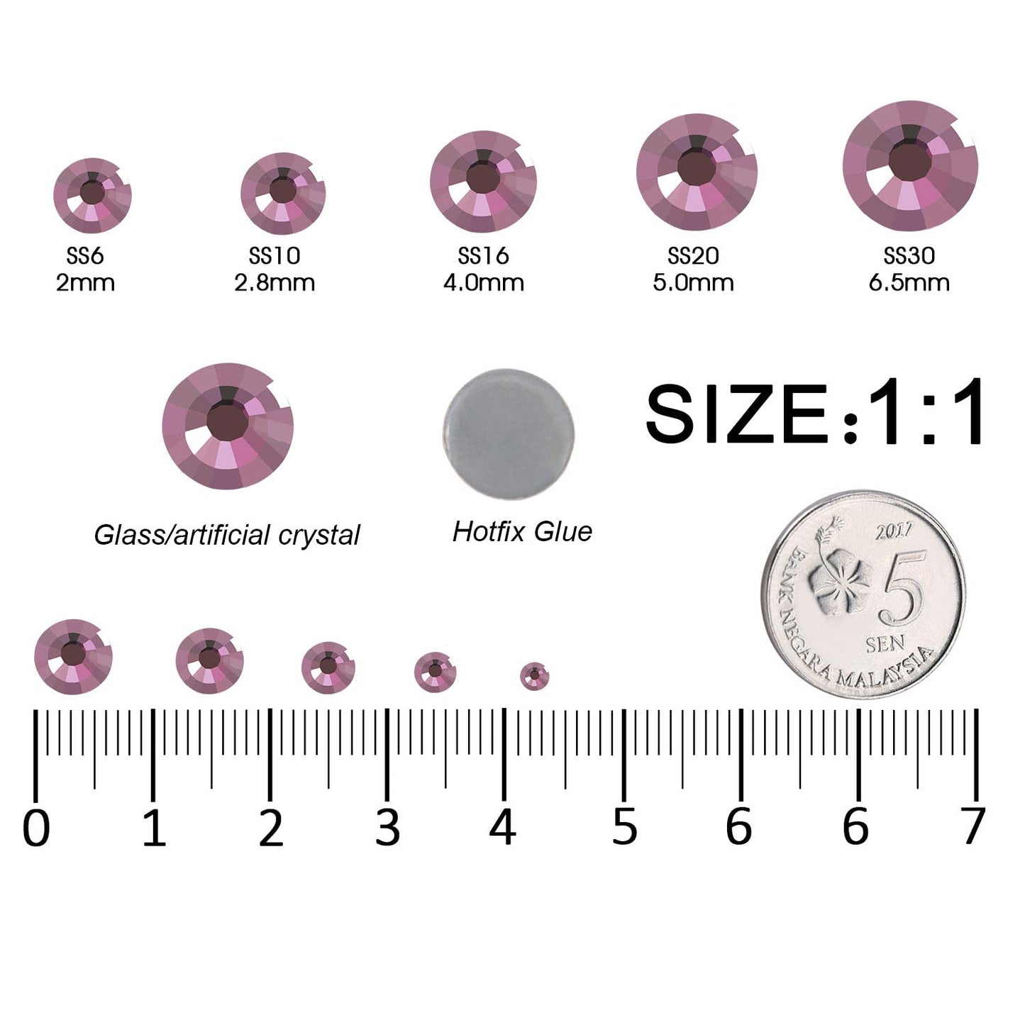 MEIBITE 6796PCS Light Amethyst Hotfix Rhinestones Crystal Stones Glass for Fabric Clothes Shirts Sparkly Flat Back Round with Tweezers and Picking Pen (SS6~SS30 Set)