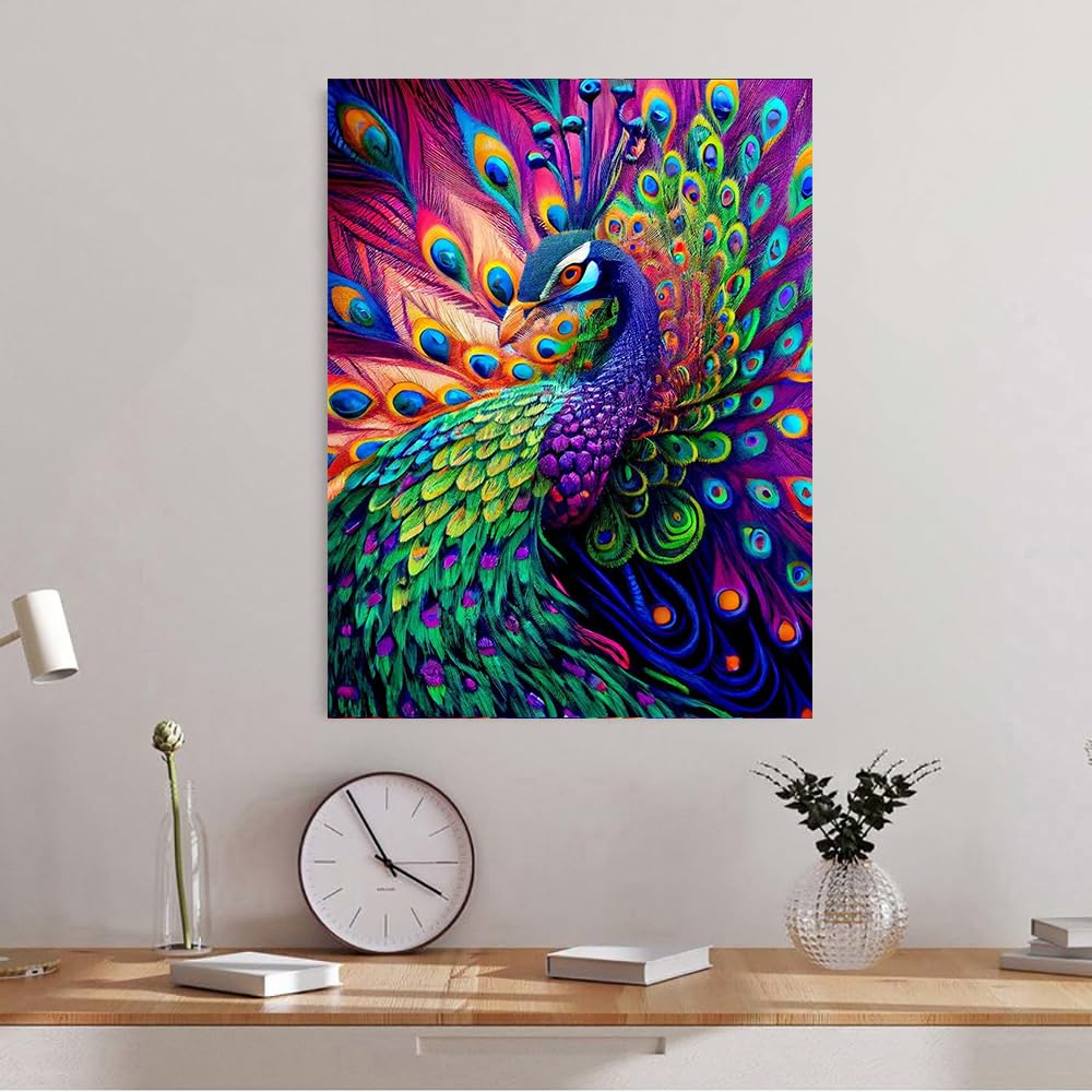 Suyaloo 5D Diamond Painting Kits for Adults - Peacock Diamond Art Kits for Adults Kids Beginner,DIY Animals Round Full Drill Paintings with Diamonds Gem Art for Adults Home Wall Decor 11.8x15.7inch