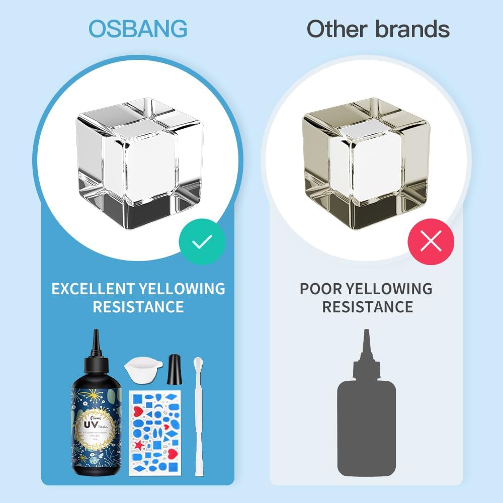 OSBANG Crystal Clear Hard UV Resin Upgraded Formula Ultraviolet Fast Curing Resin for Jewelry Making Craft Decoration Hard Transparent Glue Solar Cure Sunlight Activated Resin Casting & Coating (200g)