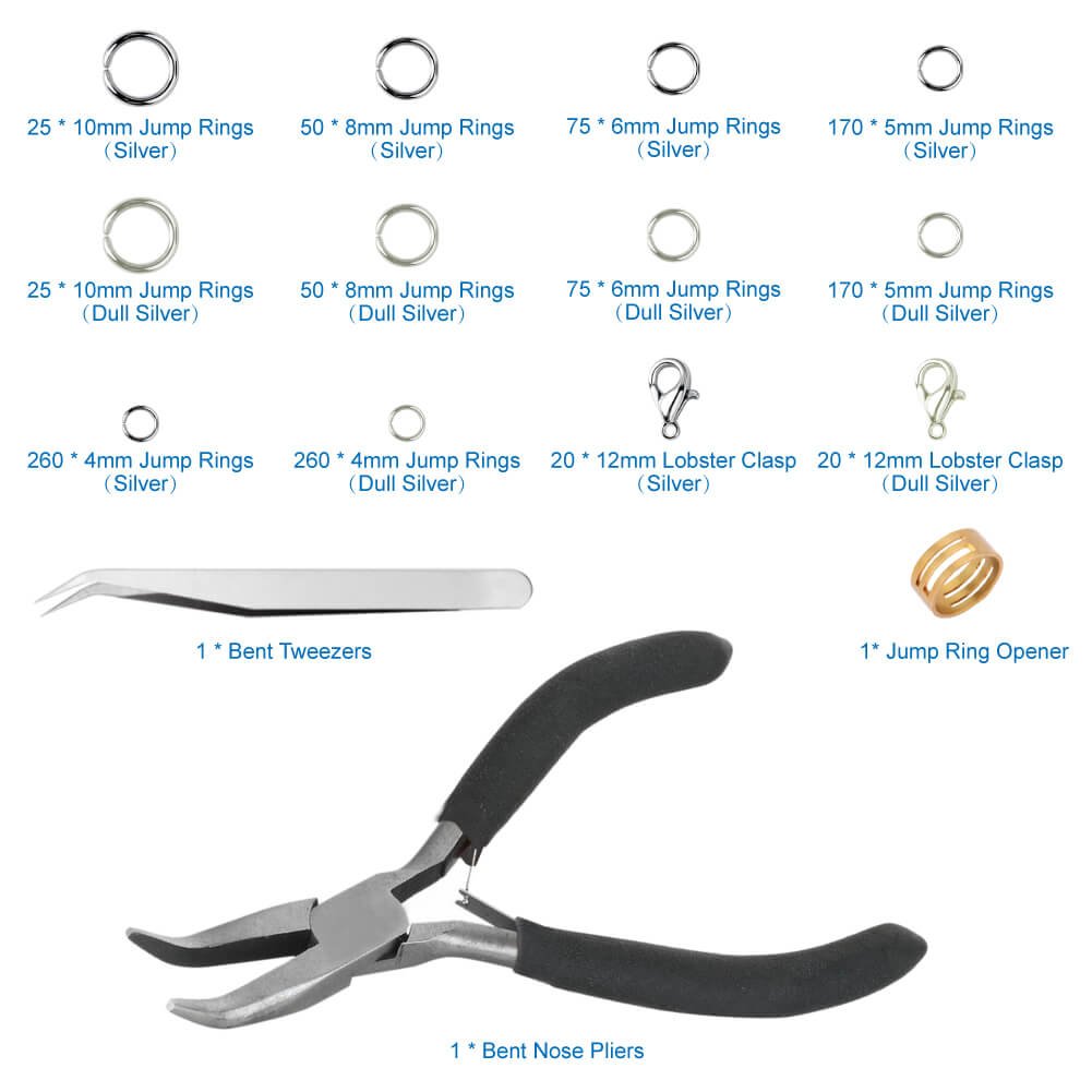 Jump Rings for Jewelry Making Supplies with Jump Ring Pliers (1200Pcs Dull Silver and Bright Silver)