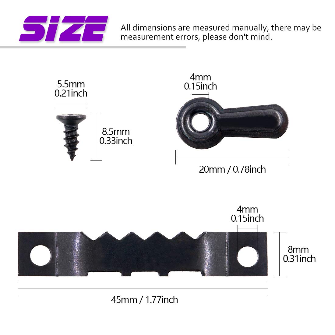 160Pcs Picture Hangers Kit, Including 80Pcs Black Sawtooth Picture Frame Hanging Hangers Double Hole and 80Pcs Photo Frame Turn Button with Screws Perfect for Home Decoration - Black