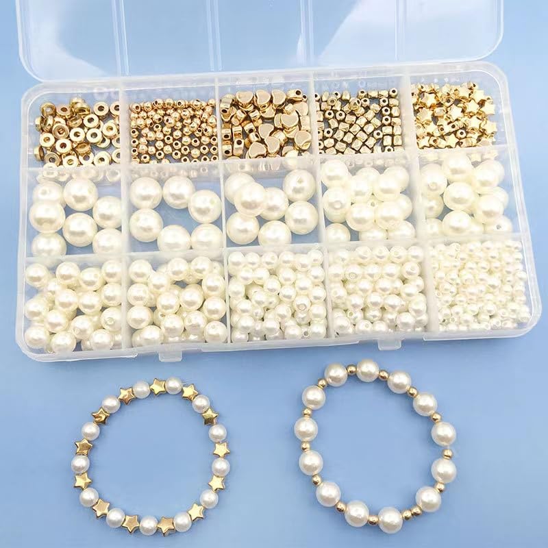SEMATA 750Pcs Beads for Bracelets Making Kit DIY Pearl Beads for Jewelry Making Kit for Adults Charms for Bracelets String Crystal Beads for Bracelets Making Kit for Girls Jewelry Making Supplies