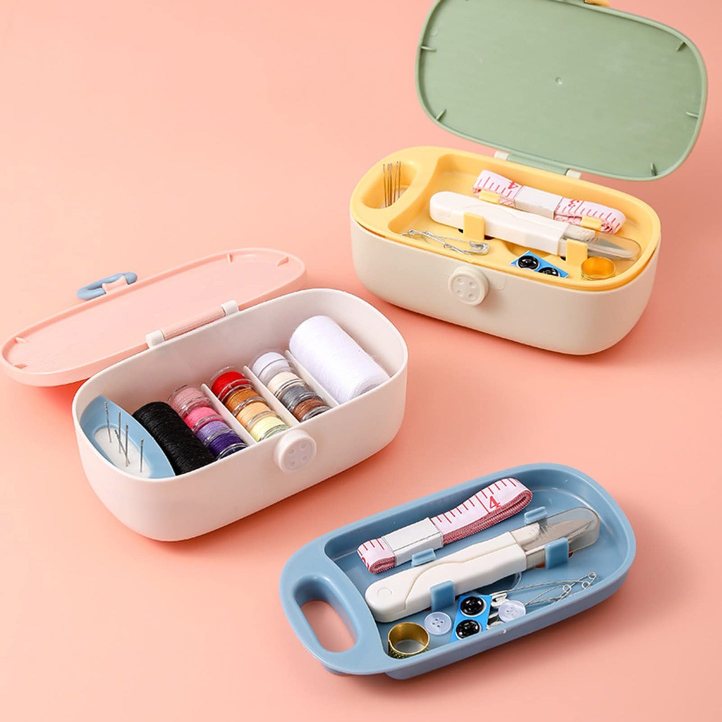 Missraza Sewing Kit, Portable Kit for Adults, Plastic Box Needle and Thread Accesories Supplies Pink 15.5x6cm(6.1x2.36in)
