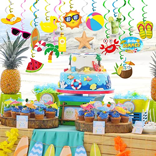 Summer Pool Beach Hanging Swirls Banner Decor 30 Pack Foil Ceiling Hanging Swirls Streams Banner Decorations Garland for Kids Luau Hawaii Celebrating Events Birthday Party Supplies Room Wall Decor