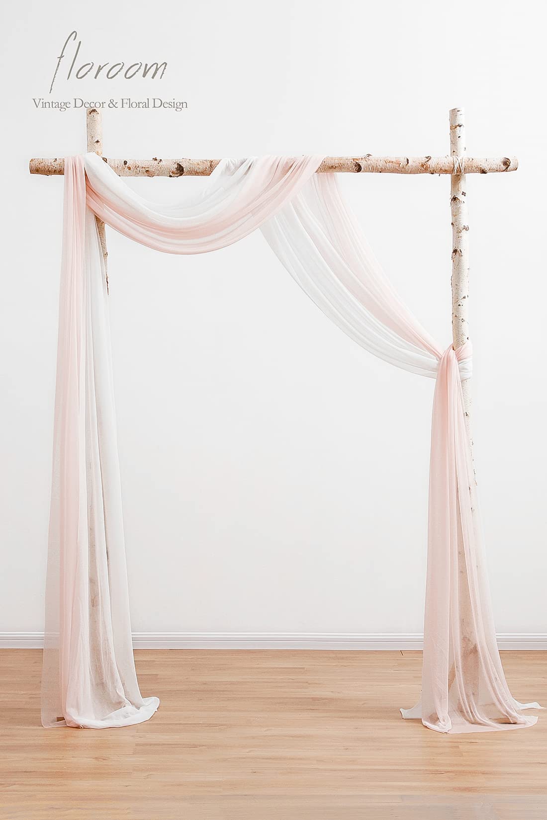 Wedding Arch Draping Fabric 2 Panels 20Ft Chiffon Fabric Drapes Arbor Drapery Wedding Ceremony Reception Swag Decorations (Blush & White)