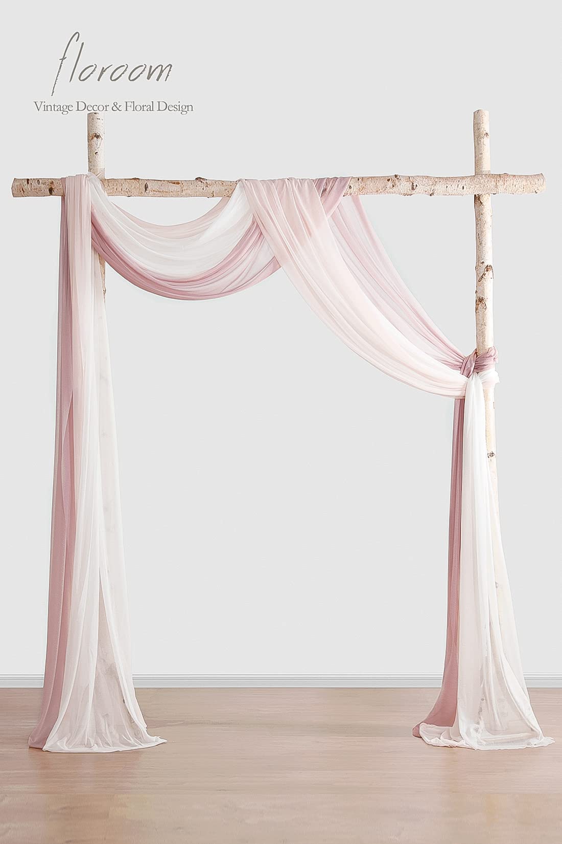 Wedding Arch Draping Fabric 3 Panels 20Ft Chiffon Fabric Drapes Arbor Drapery Wedding Ceremony Reception Swag Decorations (Dusty Rose +Blush +White)