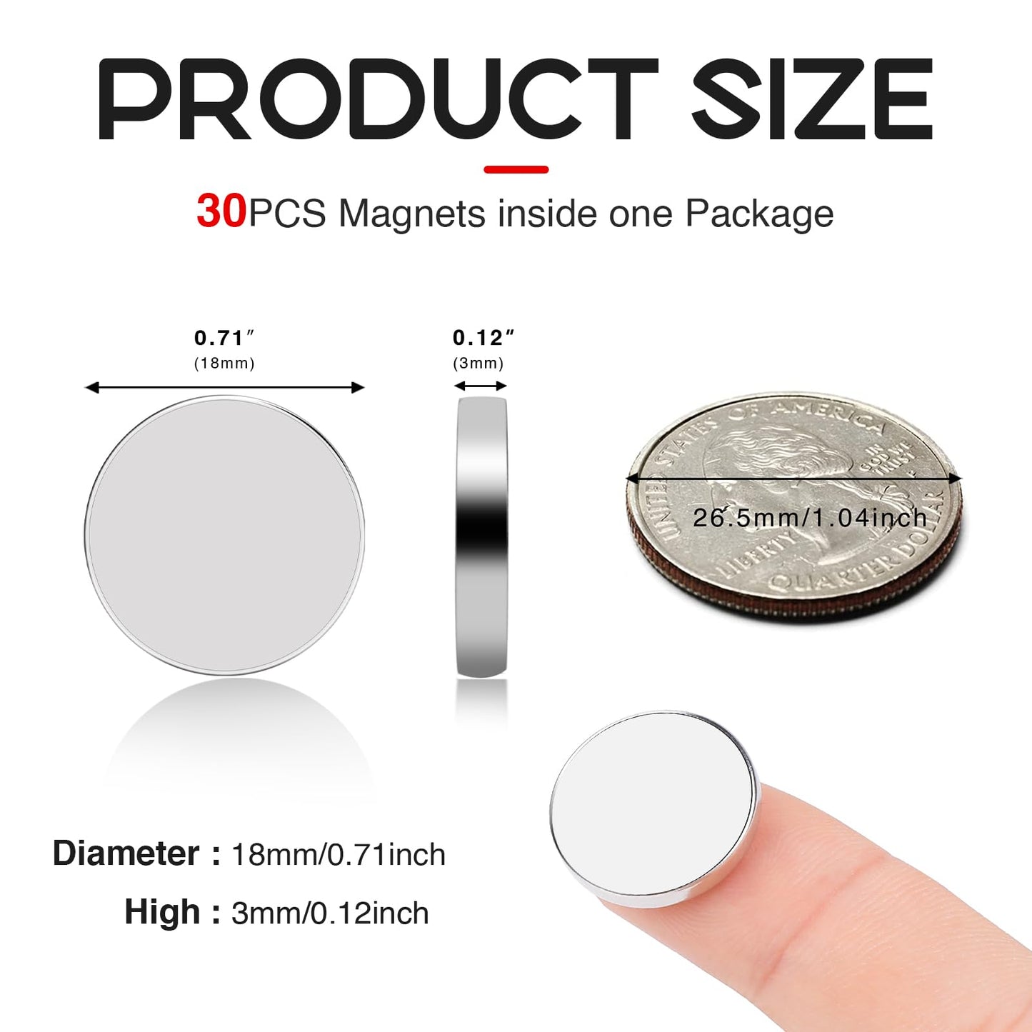 VSKIZ 30Pcs Small Strong Magnets, 18x3mm Round Refrigerator Magnets Small Disc Rare Earth Magnets for Whiteboard