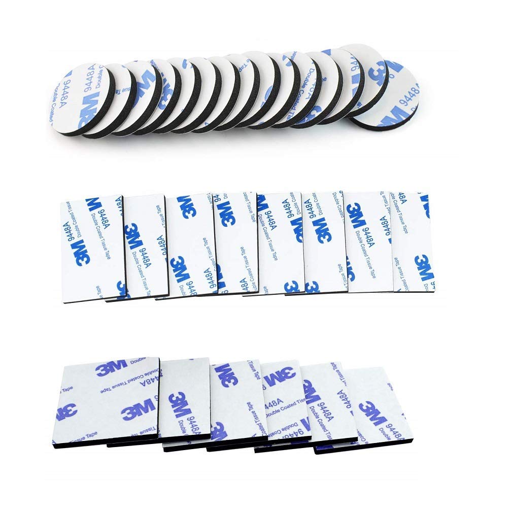 Double Sided Foam Tape Strong Pad Mounting,Black Self-Adhesive Tape Include Square Round and Rectangular(60Pcs)