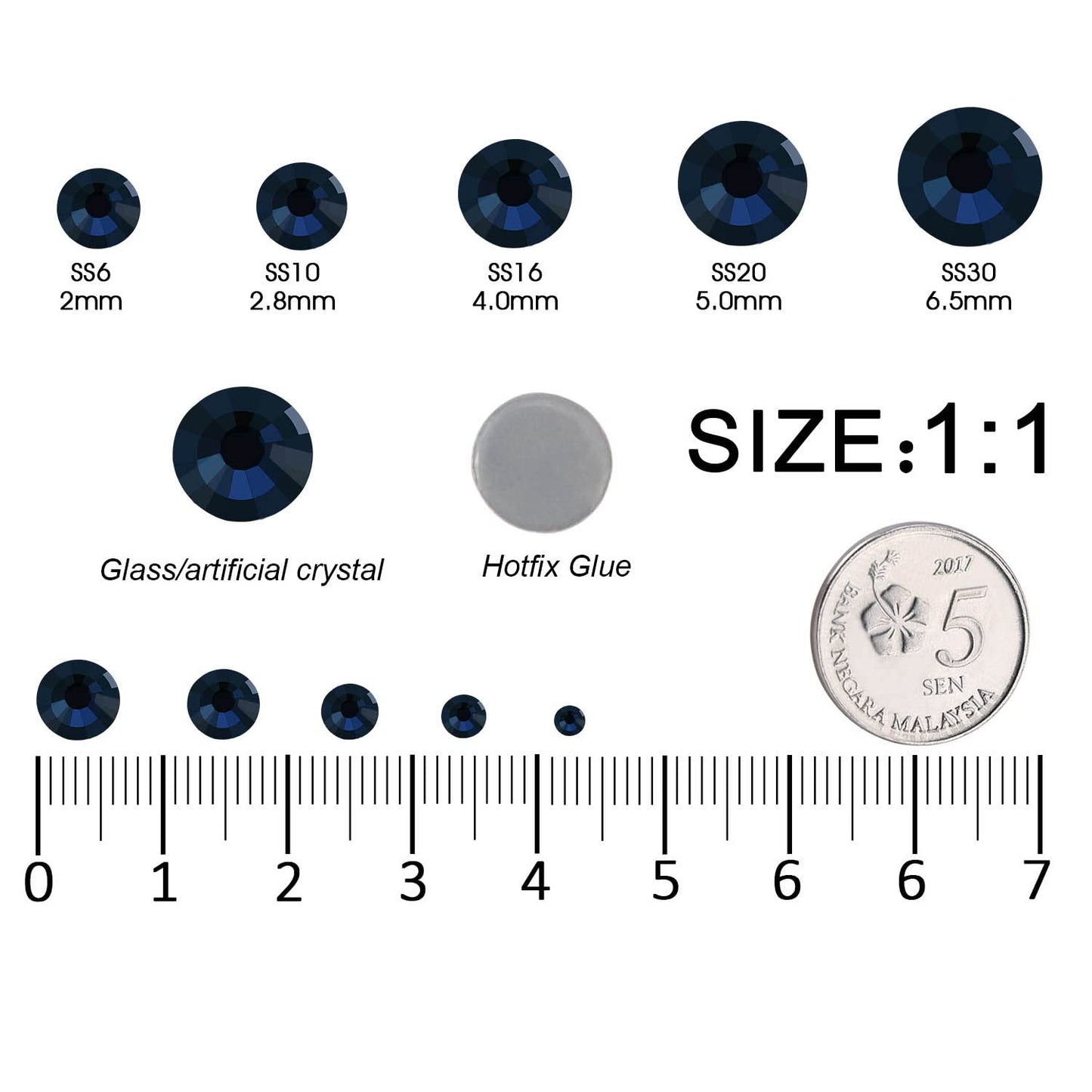 MEIBITE 6796PCS Montana Hotfix Rhinestones Crystal Stones Glass for Fabric Clothes Shirts Sparkly Flat Back Round with Tweezers and Picking Pen (SS6~SS30 Set)