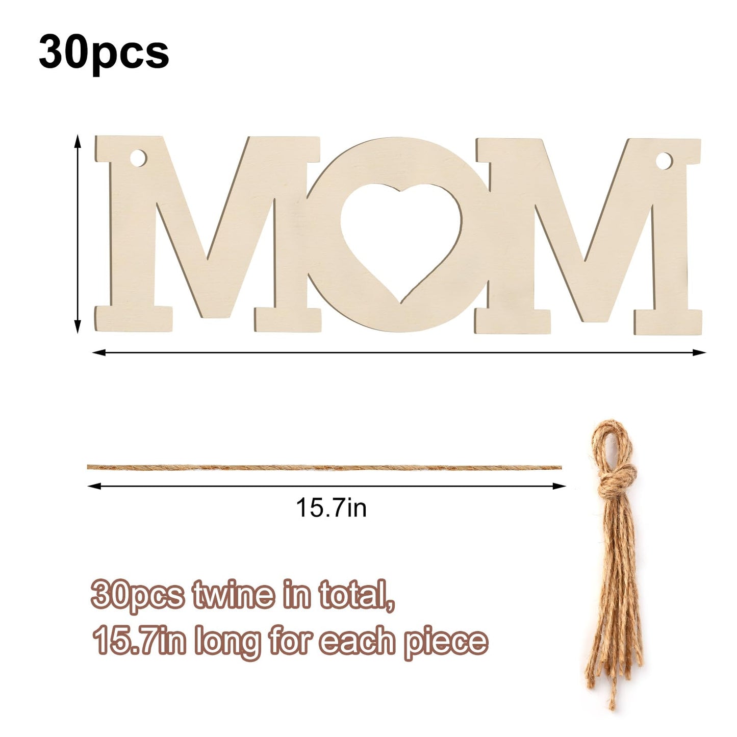 Tmflexe Mum 30Pcs Unfinished Wooden Mother's Day Gift Ornaments DIY Craft Mother Birthday Present-30Pack Paintable Blank Natural Mom Cutouts Hanging Wood Slices for Kids Art Crafts DIY Gift for Mom