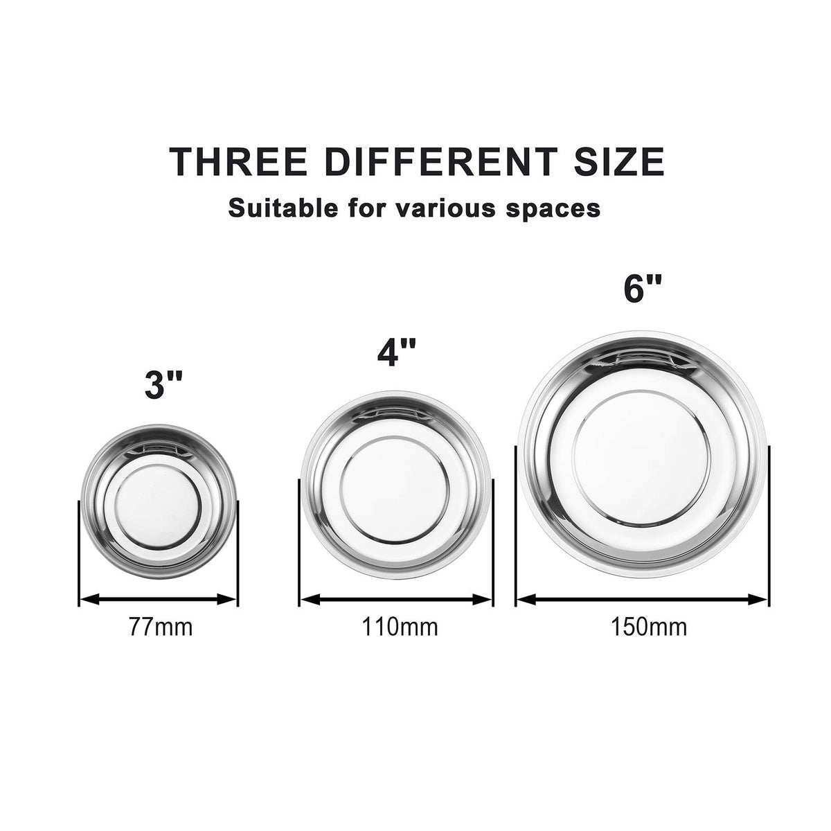 Mayouko 3-Piece Round Magnetic Trays Set, 3" 4" 6", Trays Tool Holder for Screws and Tools