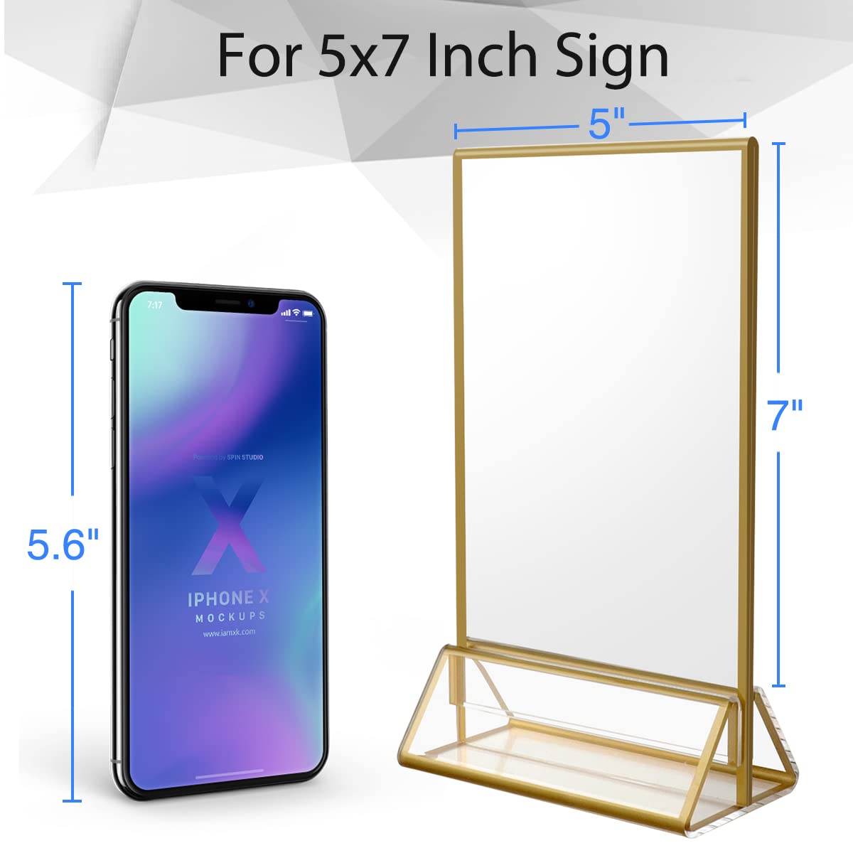 NIUBEE 6Pack 5 x 7 Clear Acrylic Wedding Table Number Holder Stands with Gold Borders, Double Sided Picture Frames Sign for Restaurant Menu Recipe Cards Photo Display