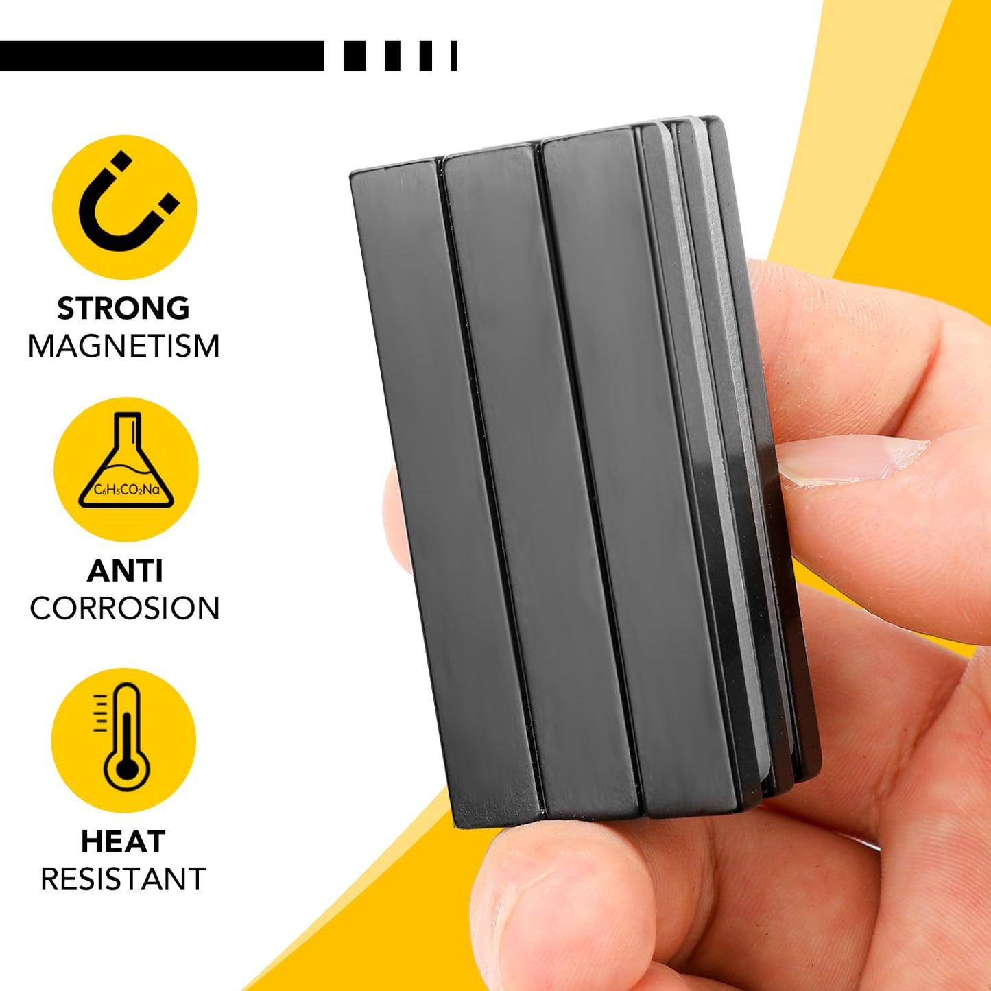 DIYMAG Neodymium Magnets, 12 Pack Strong Magnetic Bar with Double-Sided Adhensive Backing Heave Duty Rare Earth Magnet for Fridge, Classroom, Science and Craft - 2.36 x 0.39 x 0.12 in Black