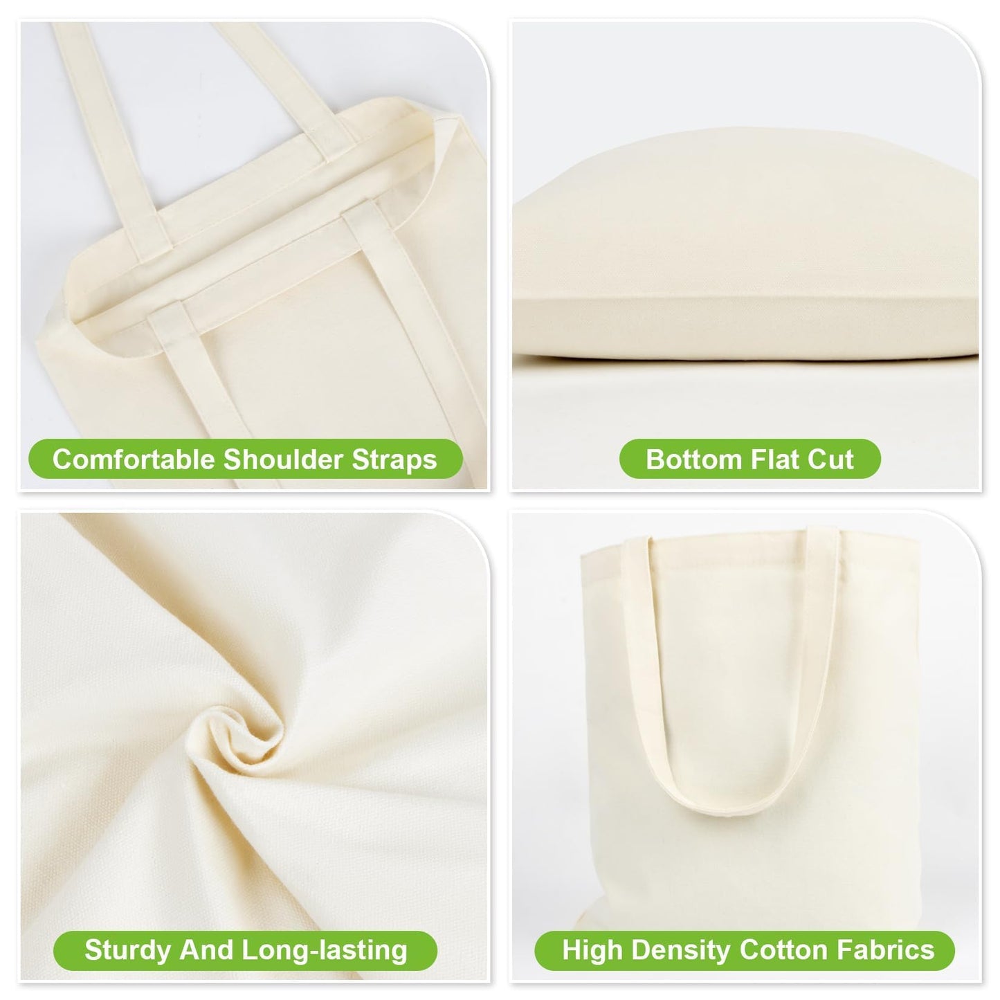 Canvas Tote Bag - 4 PCS Cotton Canvas Reusable Grocery Shopping Blank Tote Bag with Handles for Crafts DIY, Gift, Advertising Promotion Activity