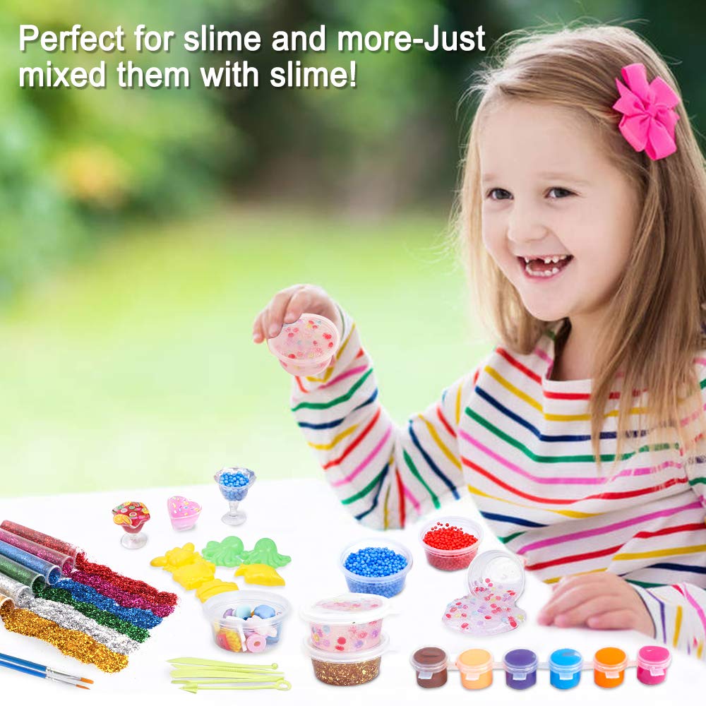 Slime Supplies Kit, 205 Pack Add Ins Slime Kit for Kids Girls Slime Making, Including Foam Balls, Glitter, Fishbowl Beads, Charms, Clear Containers by WINLIP