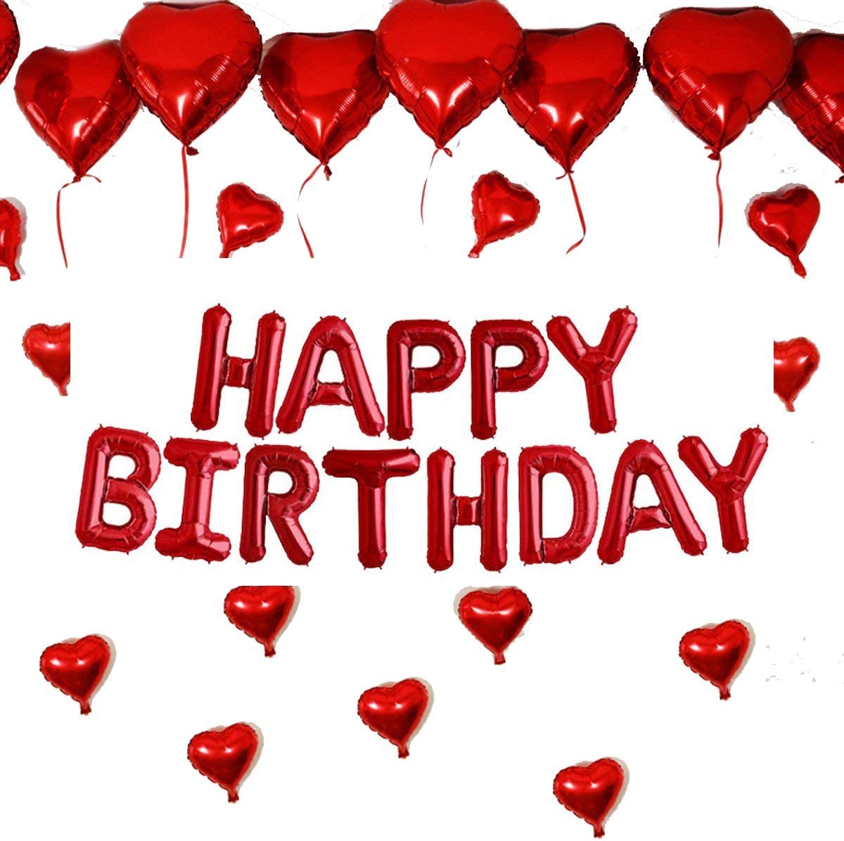 TONIFUL Red Happy Birthday Balloons 16 Inch Mylar Foil Letters Birthday Sign Banner Balloon Bunting Reusable for Girls Boys Kids & Adults Birthday Decorations and Party Supplies
