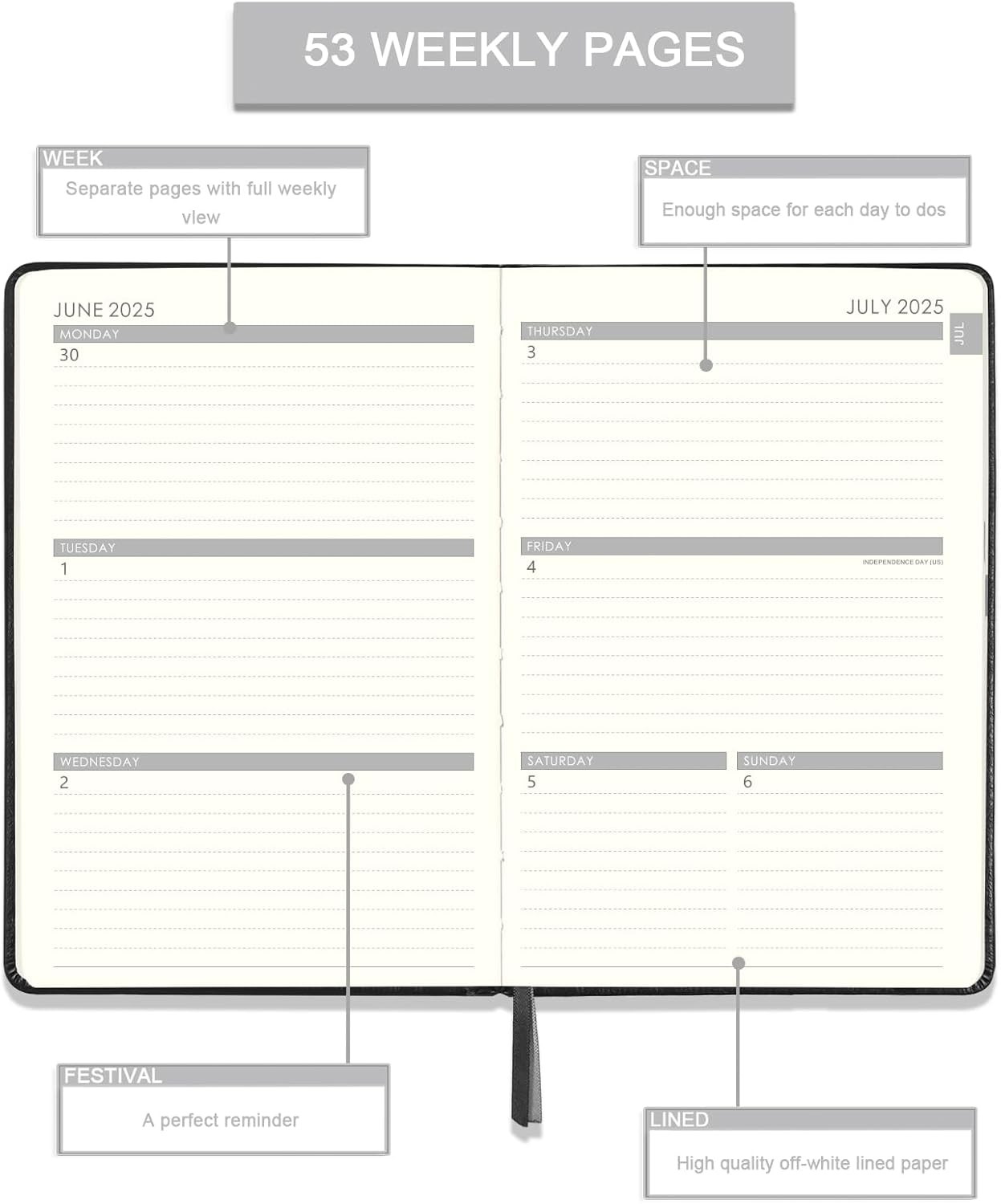 Planner 2025-2026 Weekly and Monthly with Stickers, 5.7" X 8.2", July 2025 - June 2026, 2025-2026 Calendar Planner, Pen Holder, Inner Pocket, 44 Notes Pages - Blue