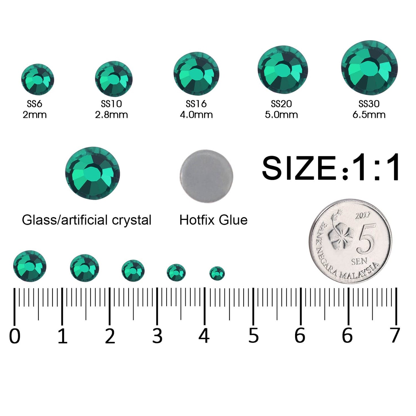 MEIBITE 6796PCS Malachite Hotfix Rhinestones Crystal Stones Glass for Fabric Clothes Shirts Sparkly Flat Back Round with Tweezers and Picking Pen (SS6~SS30 Set)