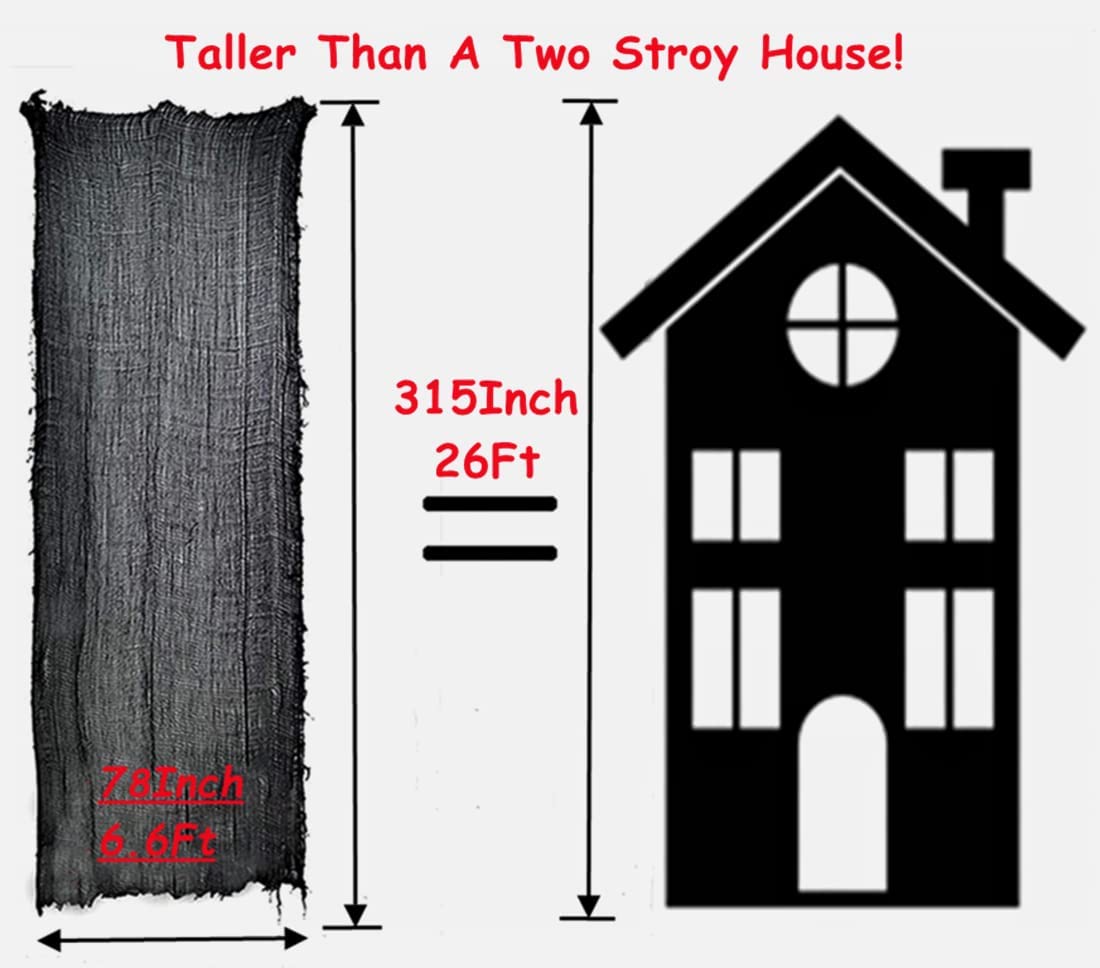 Niurui Halloween Black Creepy Cloth 315 x 79 inch Spooky Halloween Decoration for Haunted Houses Outdoor Nativity Scenes